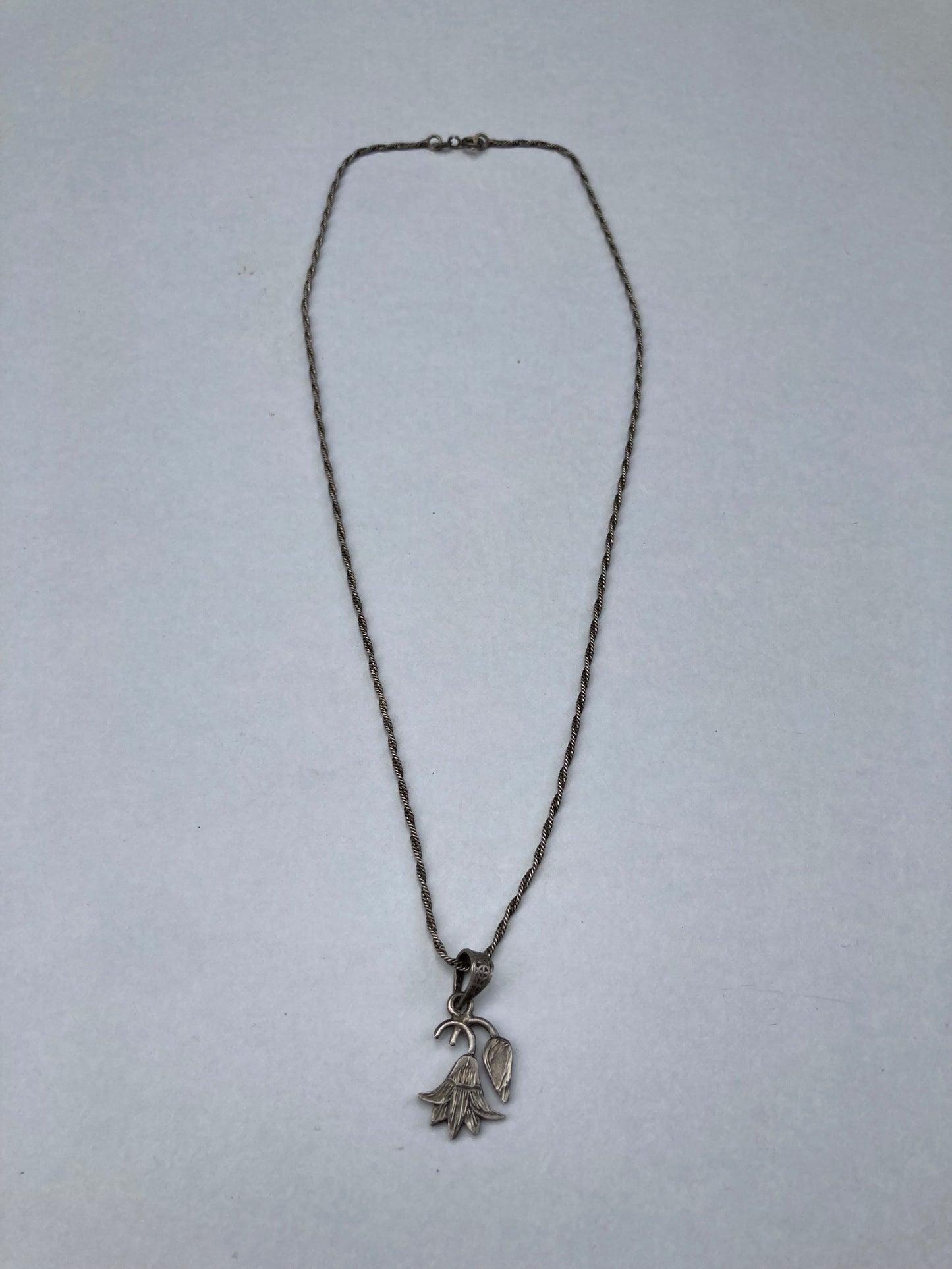 Silver Lotus Flower Pendant Twisted Necklace Vintage