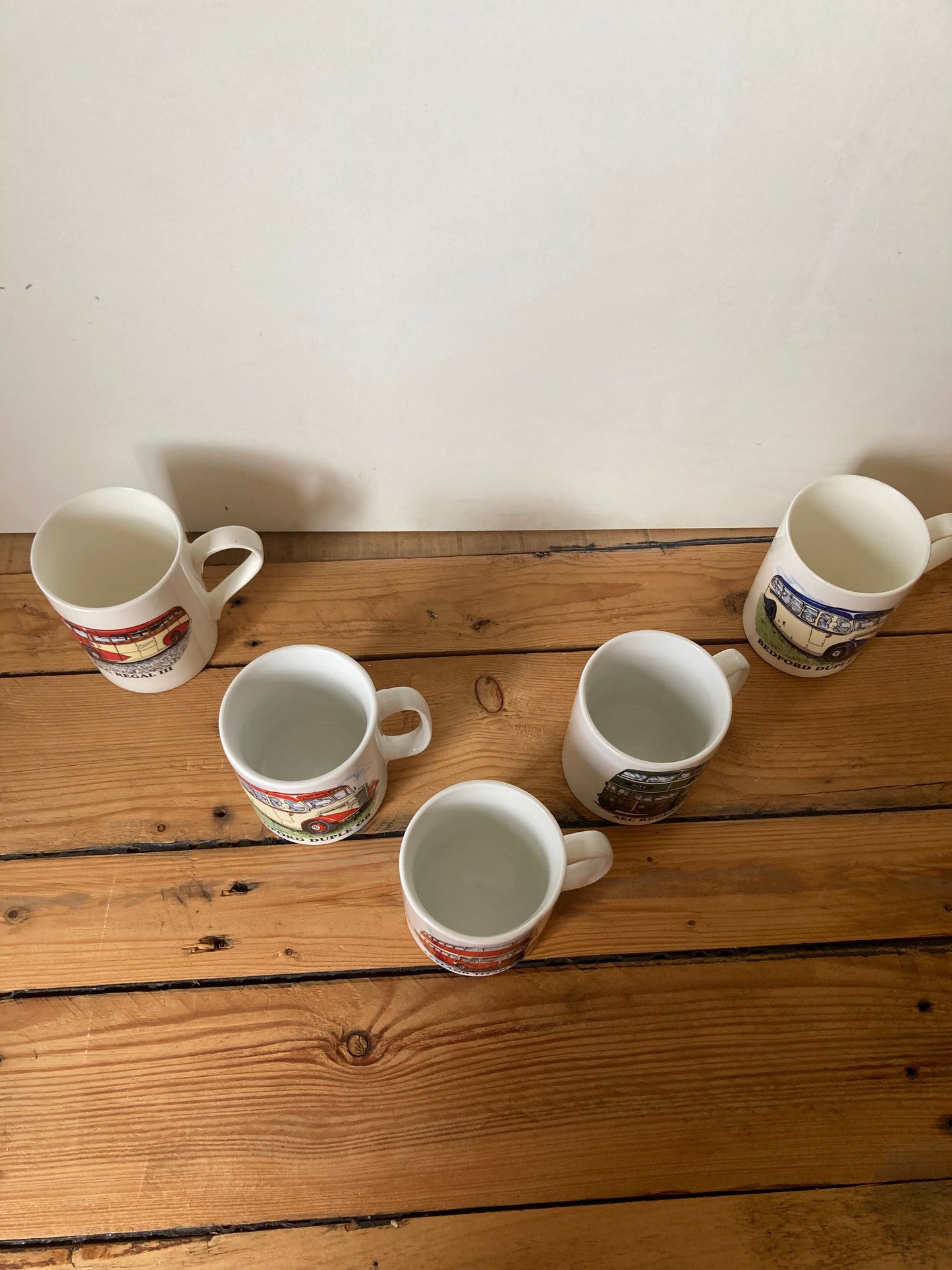 Vintage Bus Enthusiast Mugs Set 5 Transport Vehicle Coffee Cups