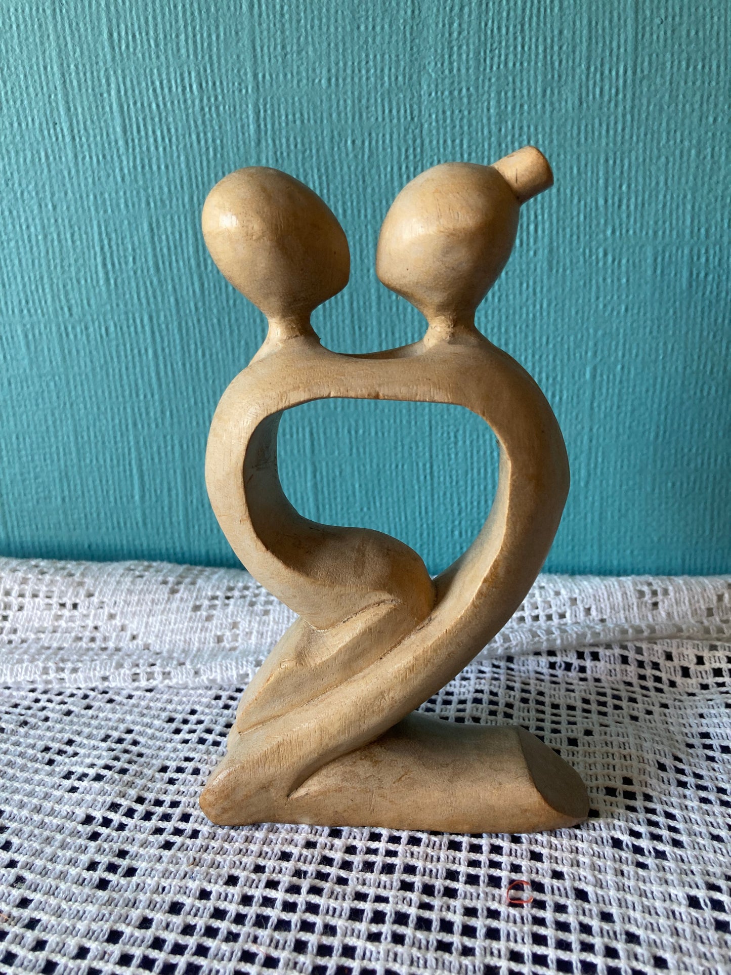 Wooden Carved Couple Sculpture Love Anniversary Wedding Gift