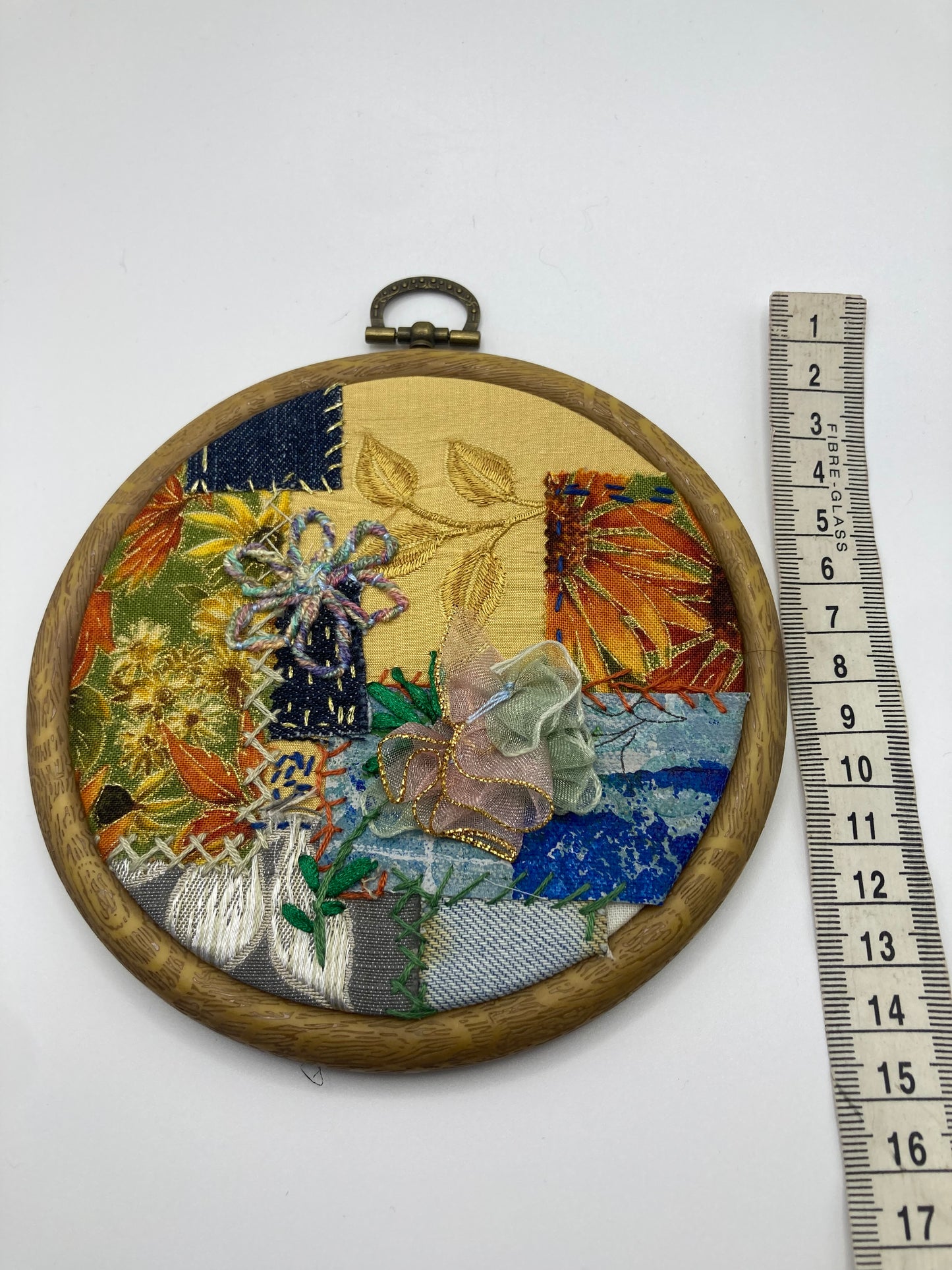 Floral Mixed Media Hand Stitched Medium Round Hoop Wall Art - Bloom & Heirloom Vintage Decor