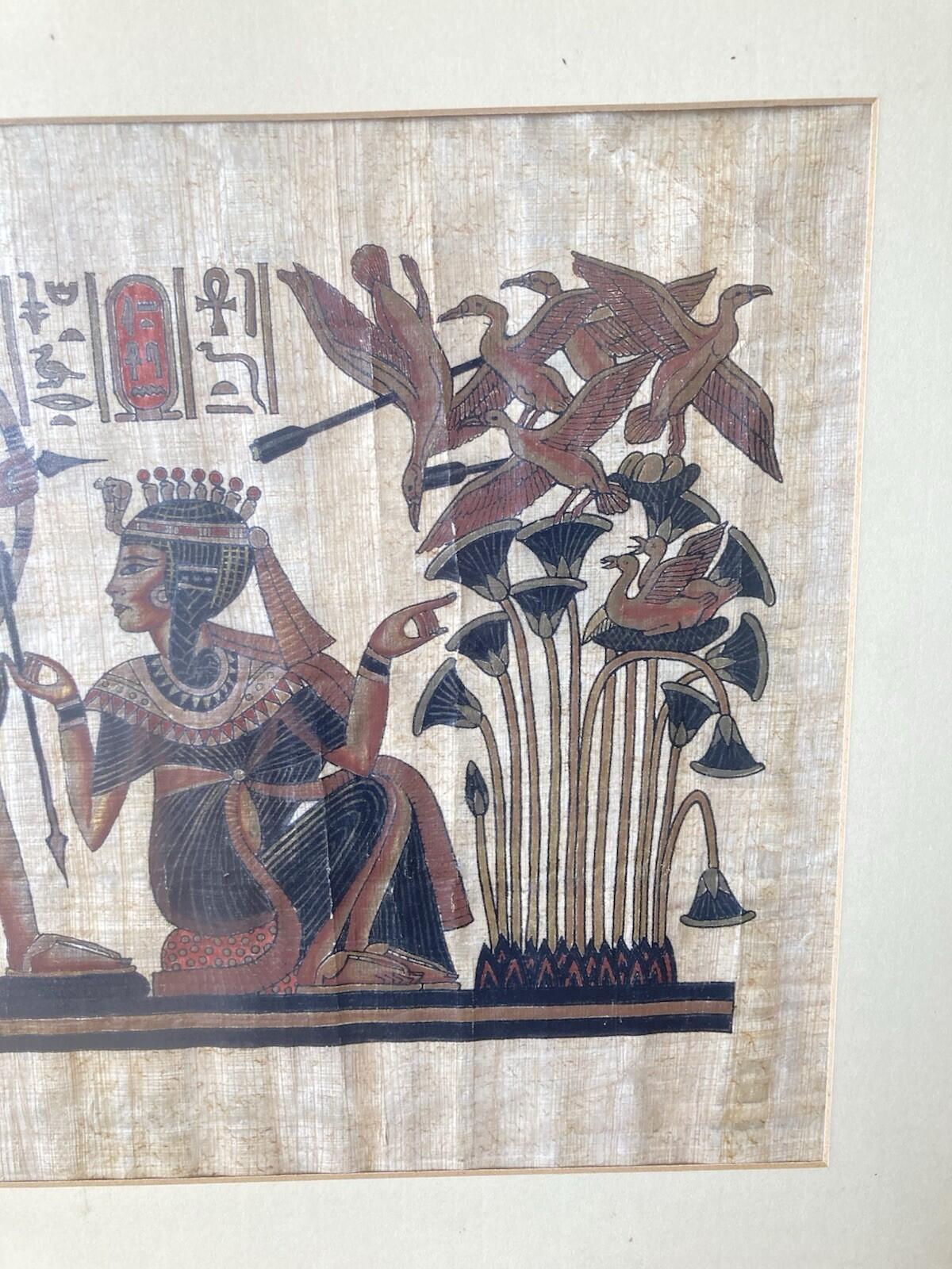 Framed Egyptian Papyrus Artwork Signed Gold Frame Ancient Egypt Wall Art