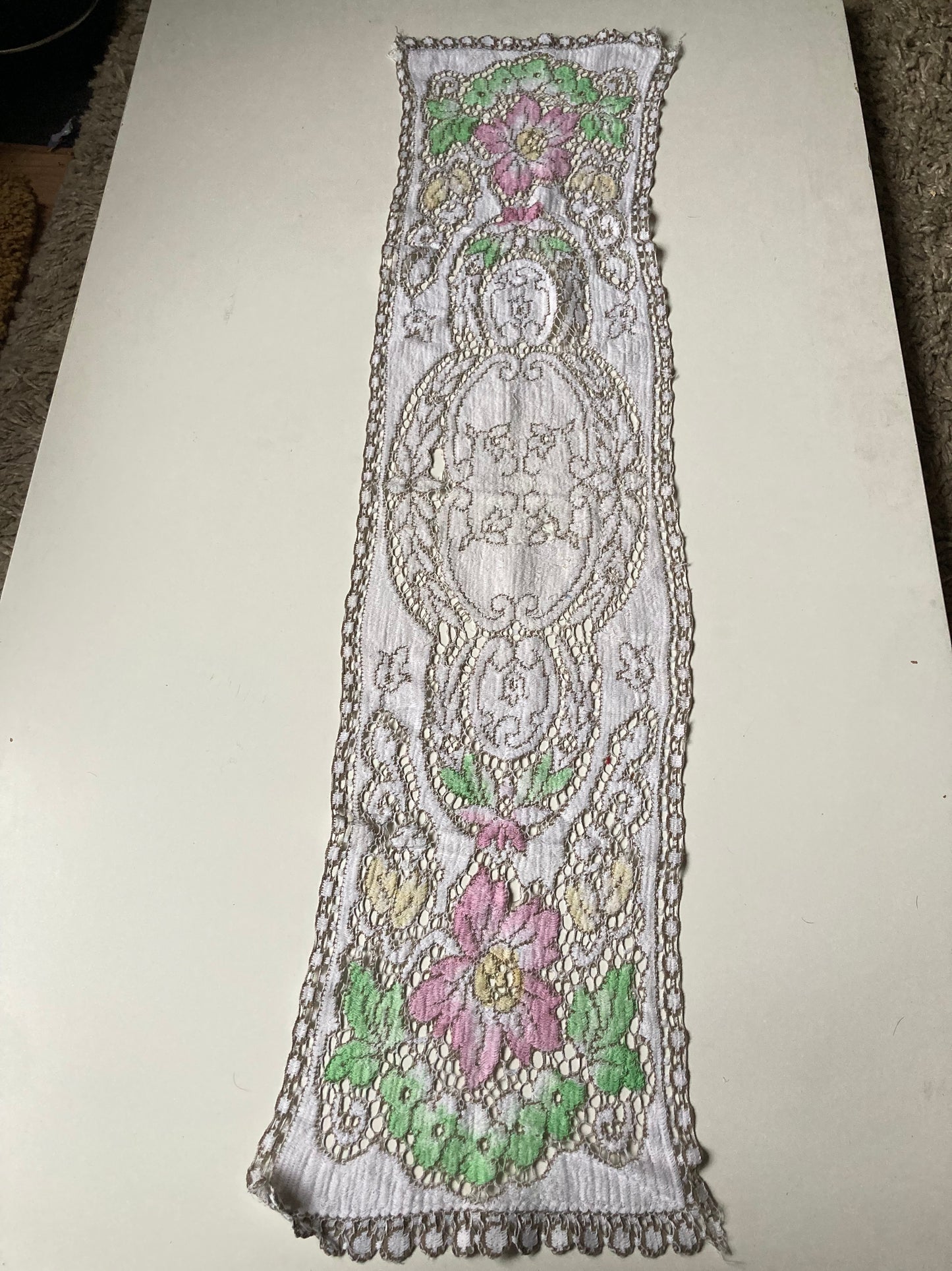 Vintage Cutwork Floral Coloured Lace Table Runner
