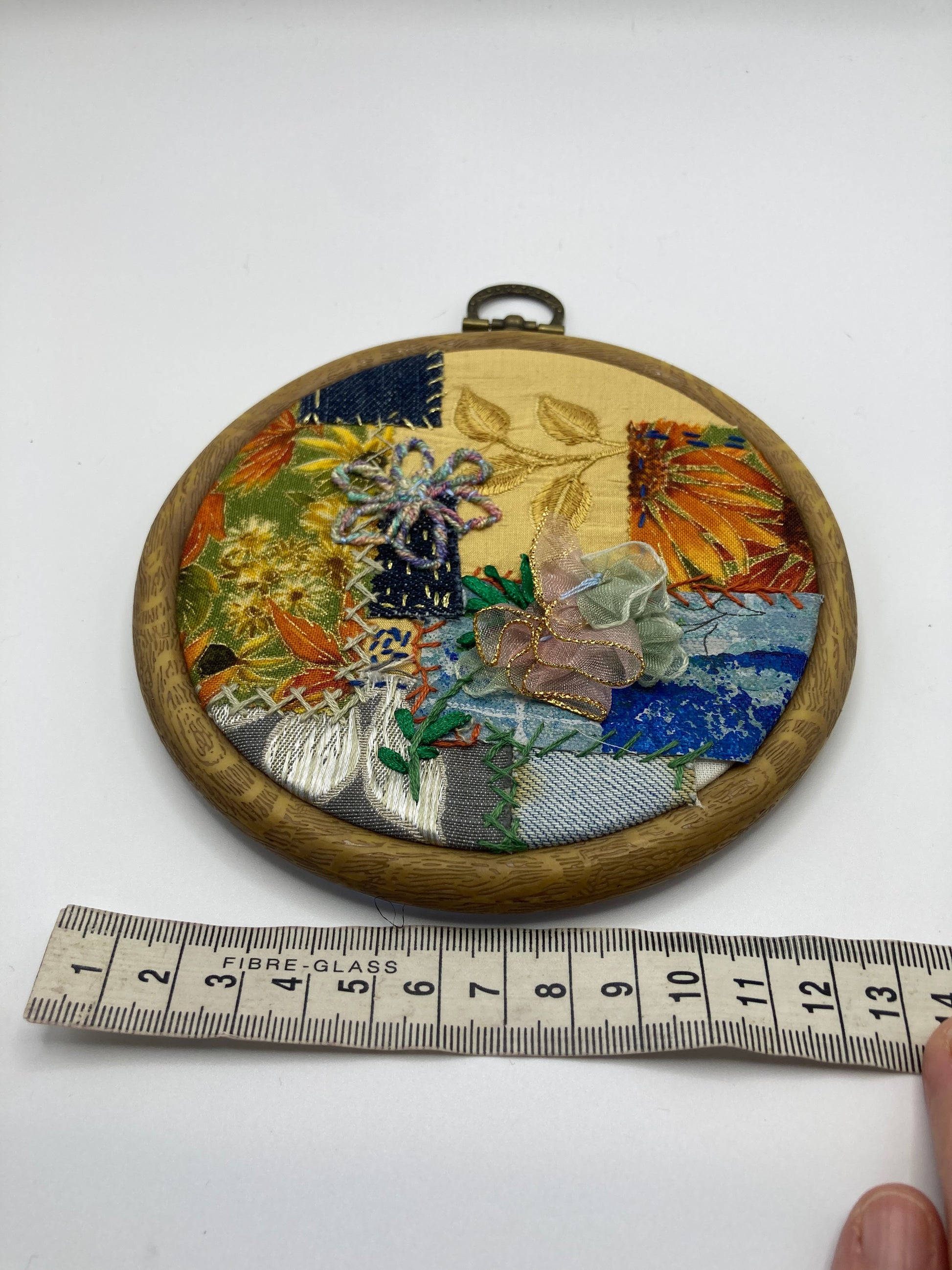 Floral Mixed Media Hand Stitched Medium Round Hoop Wall Art - Bloom & Heirloom Vintage Decor