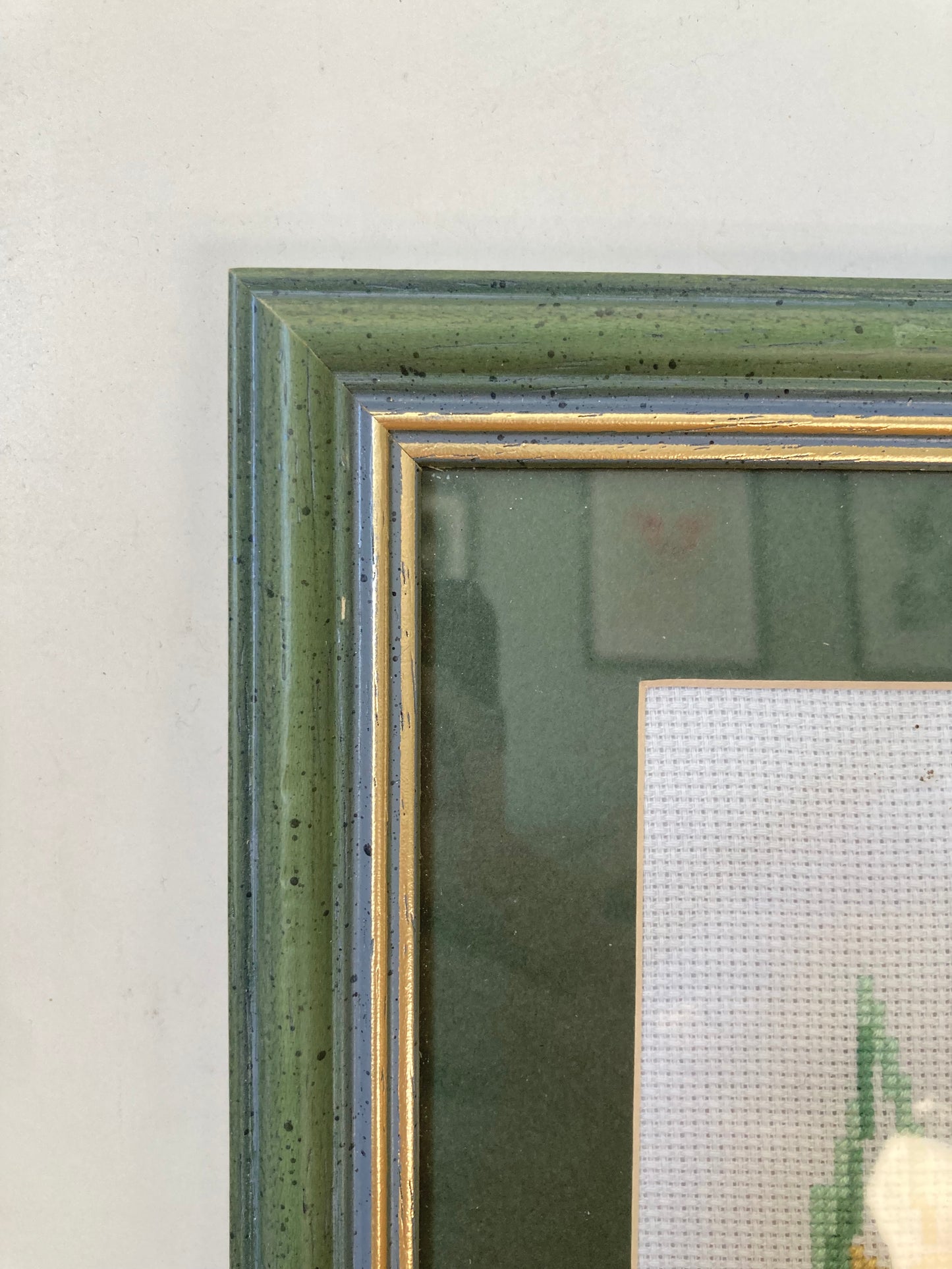 Vintage Framed Otter Needlepoint in Green Wood Frame