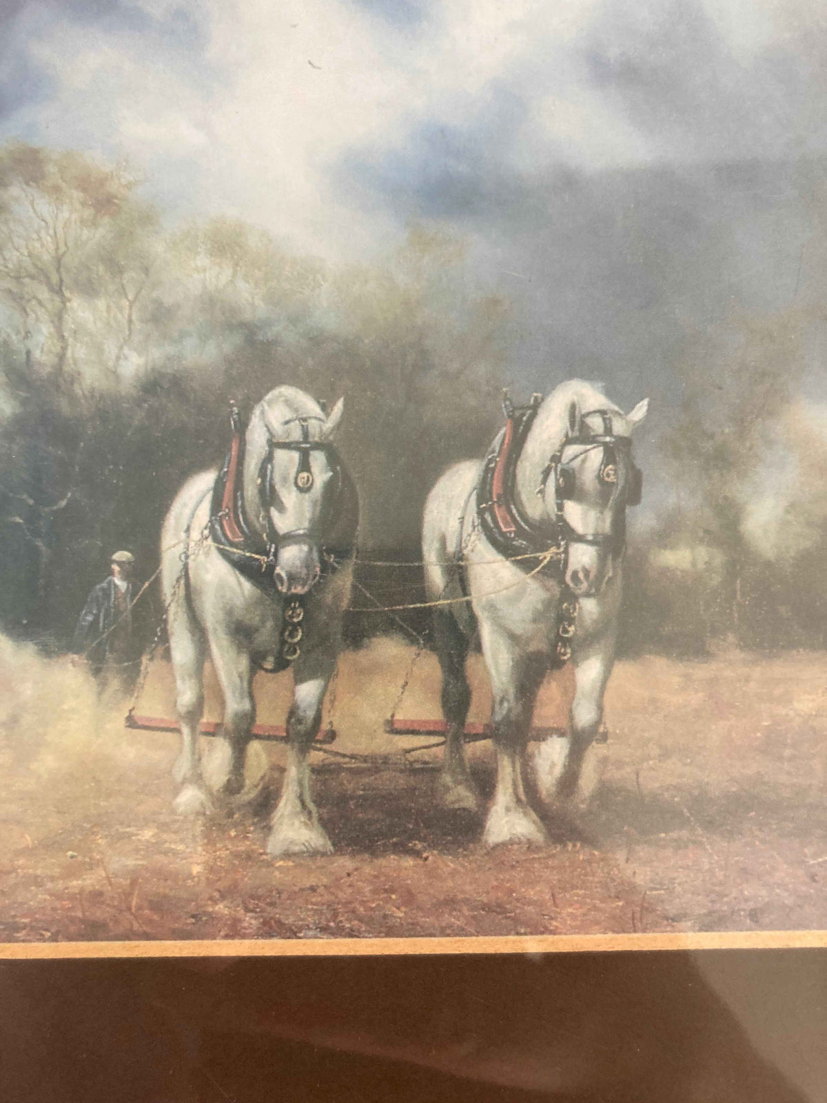Vintage Framed Horse Print, Two Horses in Field by John Trickett