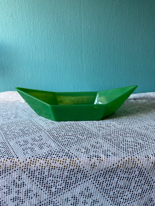 Davidson Green Cloud Glass Boat Shape Bowl