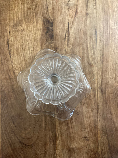 Wavy Glass Pedestal Fruit Bowl Sweet Cake Plate