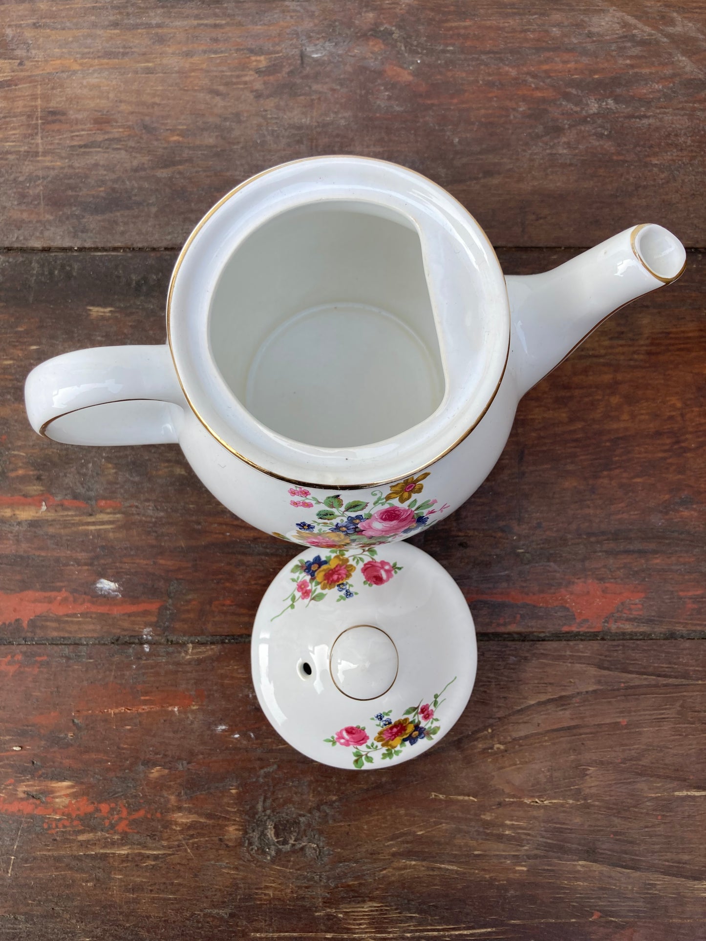 Vintage Sadler Windsor Teapot  Pink Roses  Gold Trim  England 1940's