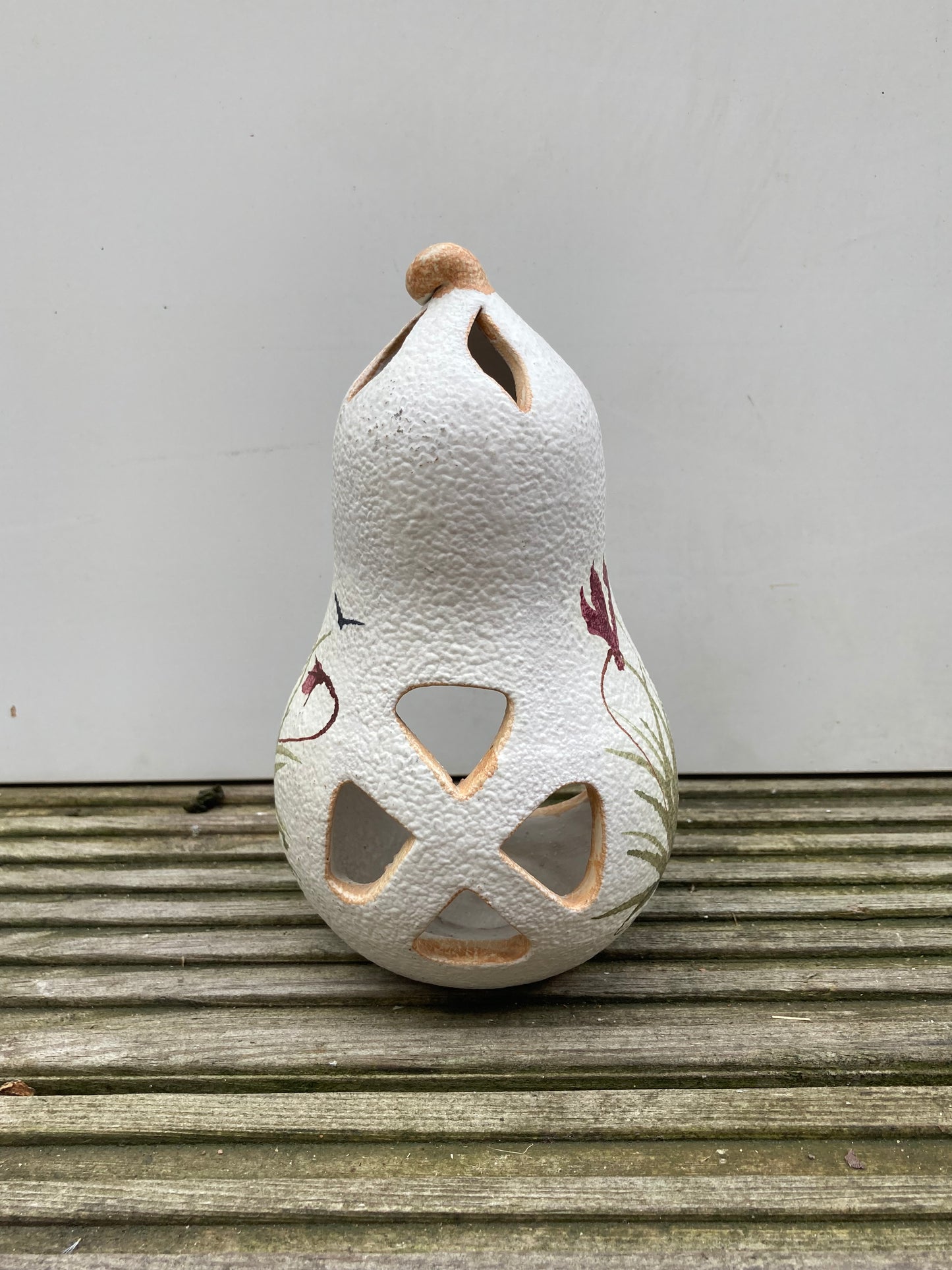 Kontos Cyprus Carved Gourd Candle Holder Floral Pattern