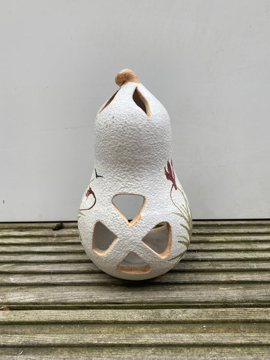 Kontos Cyprus Carved Gourd Candle Holder Floral Pattern