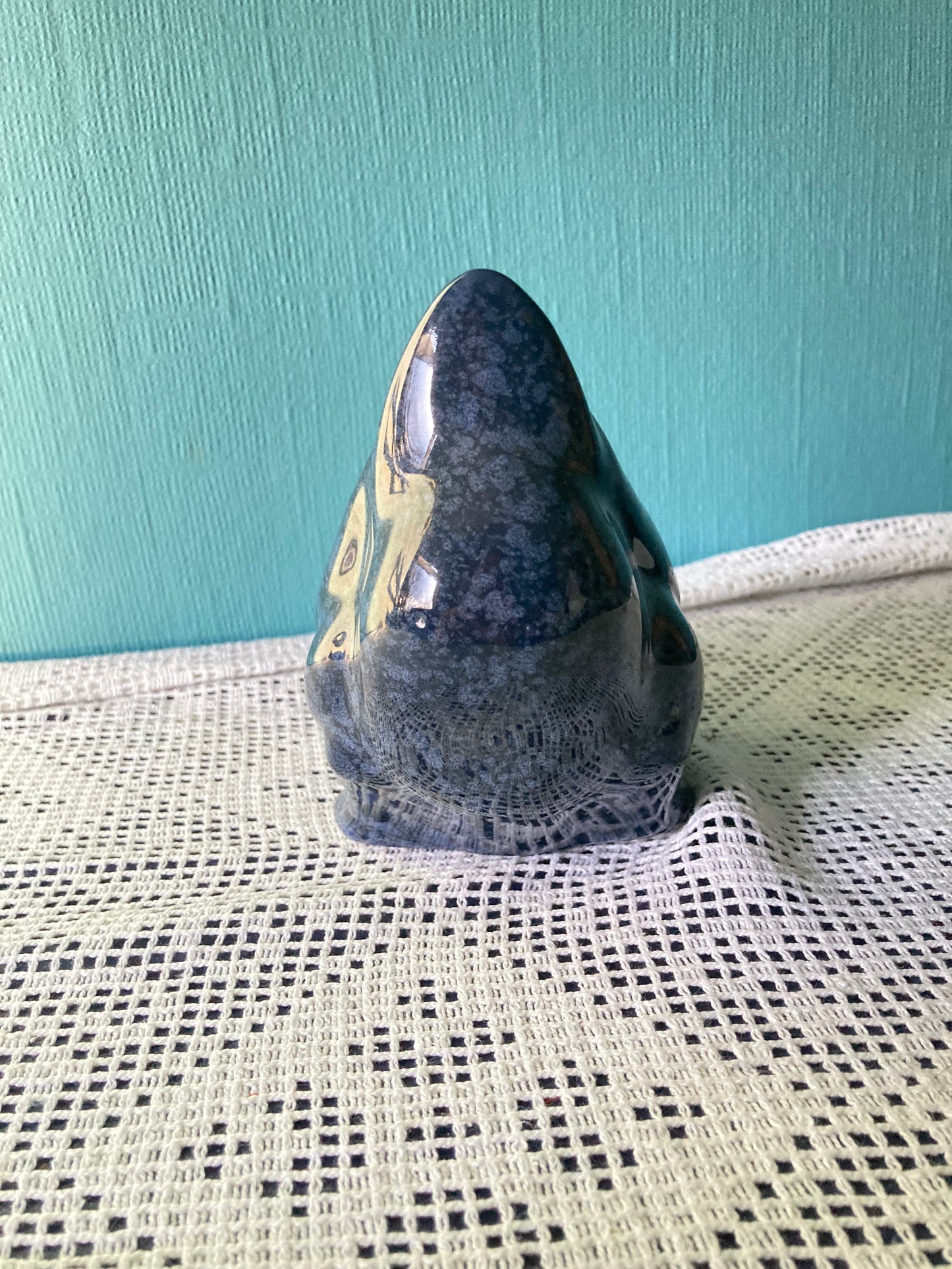 Blue Speckled Ceramic Goose Ornament