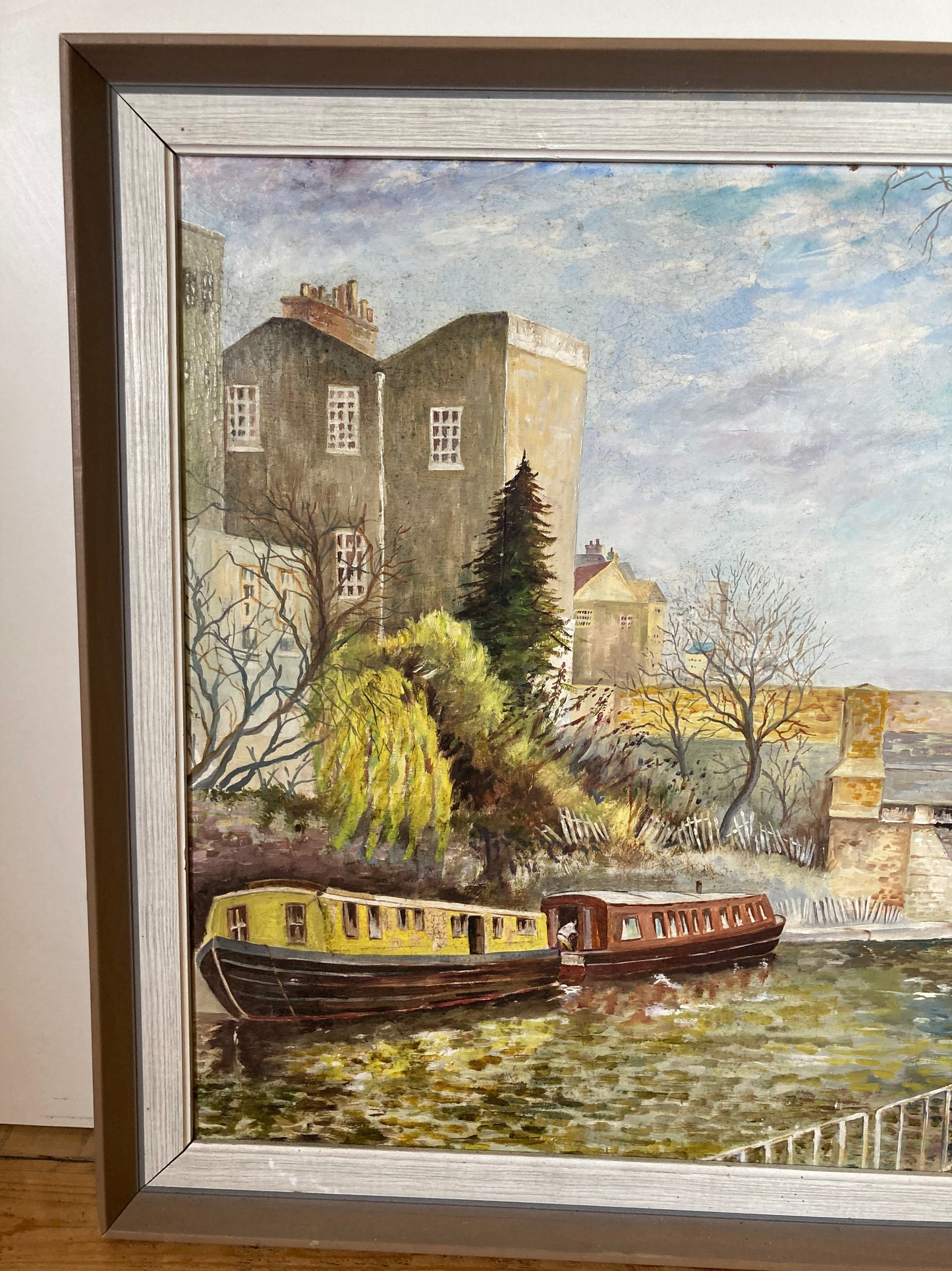 Original Oil Painting On Board Canal Bridge Landscape Framed