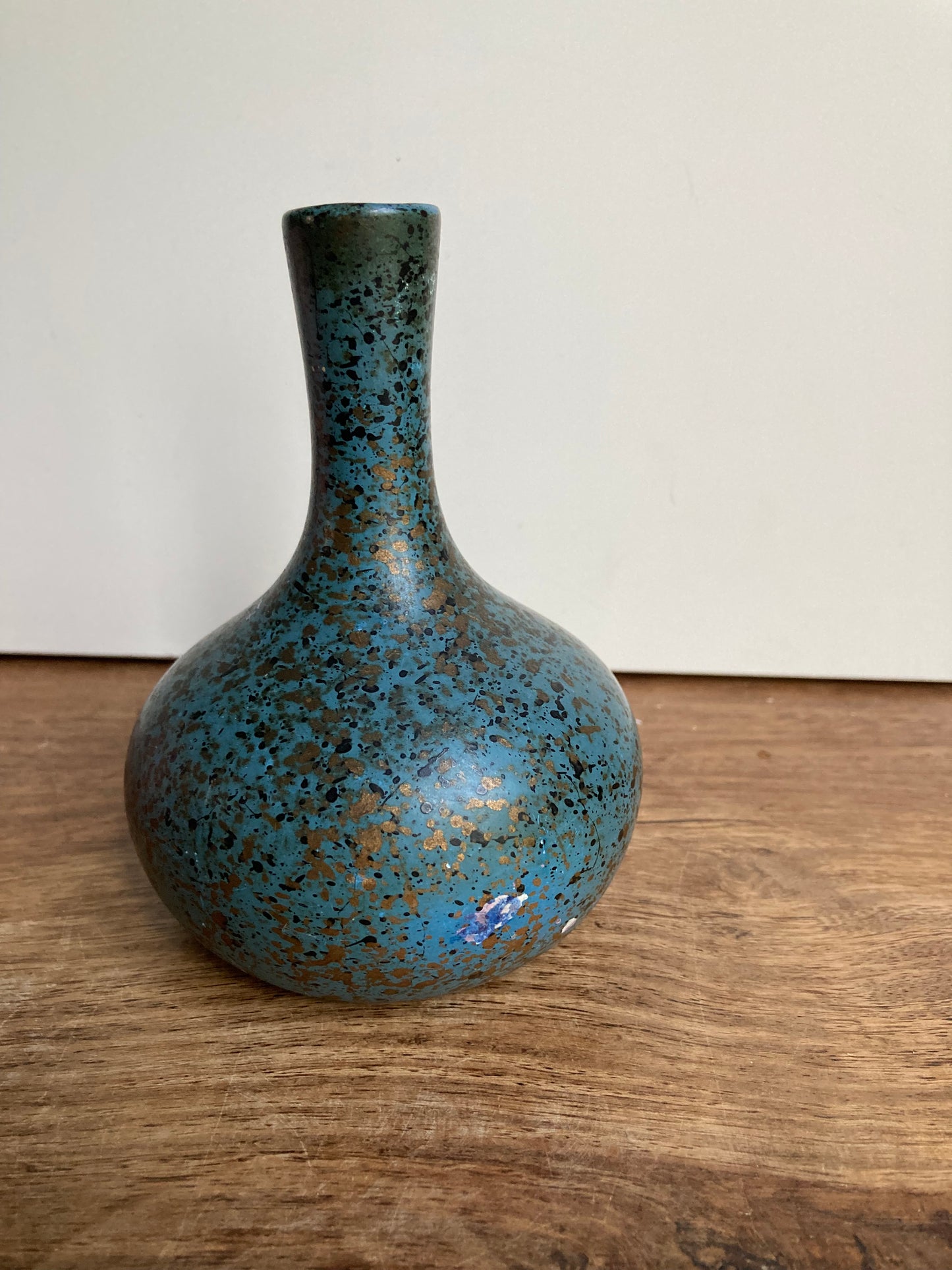 Studio Pottery Narrow Neck Bud Vase Blue Gold P Shaw Sons Signed