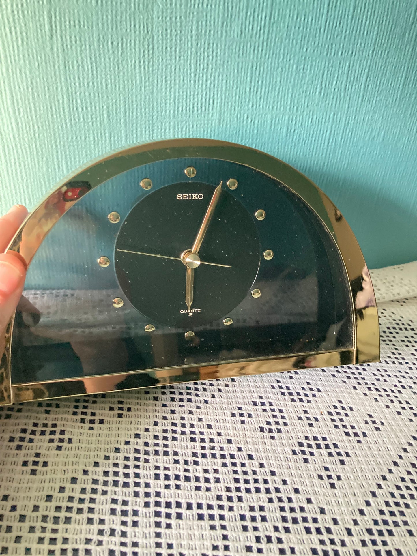 Seiko Half Moon Clock Mid Century  Hollywood Regency Brass Table Clock Japan
