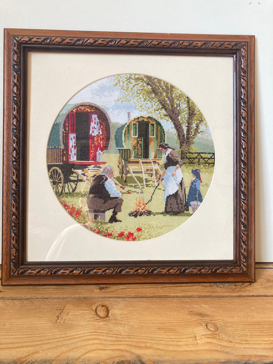 John Clayton Gypsy Caravan Cross Stitch Framed Needlework Picture