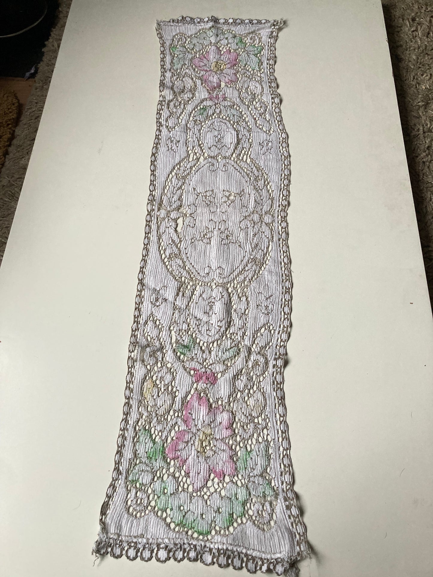 Vintage Cutwork Floral Coloured Lace Table Runner