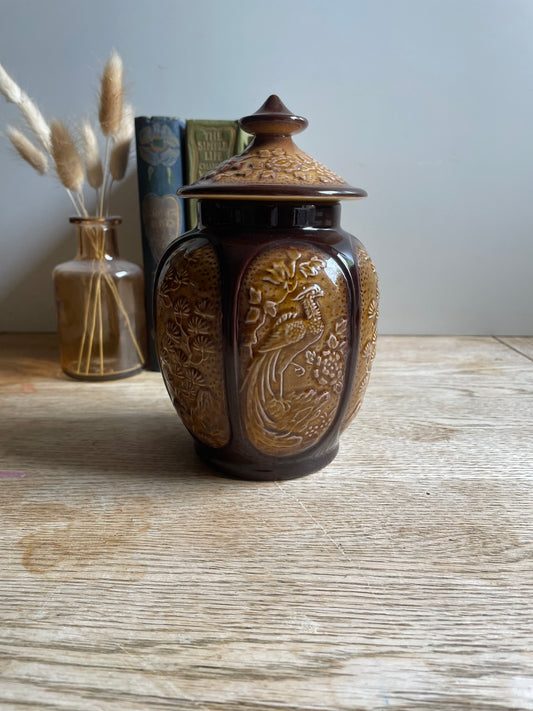 Vintage SylvaC Ginger Jar Canton Range Peacock Floral Lidded Jar Mantle Decor