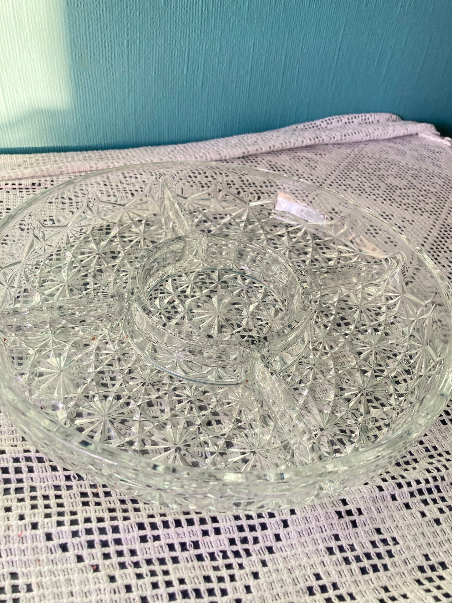 Daisy Button Pattern Divided Relish 5-part Round Vintage Pressed Clear Glass