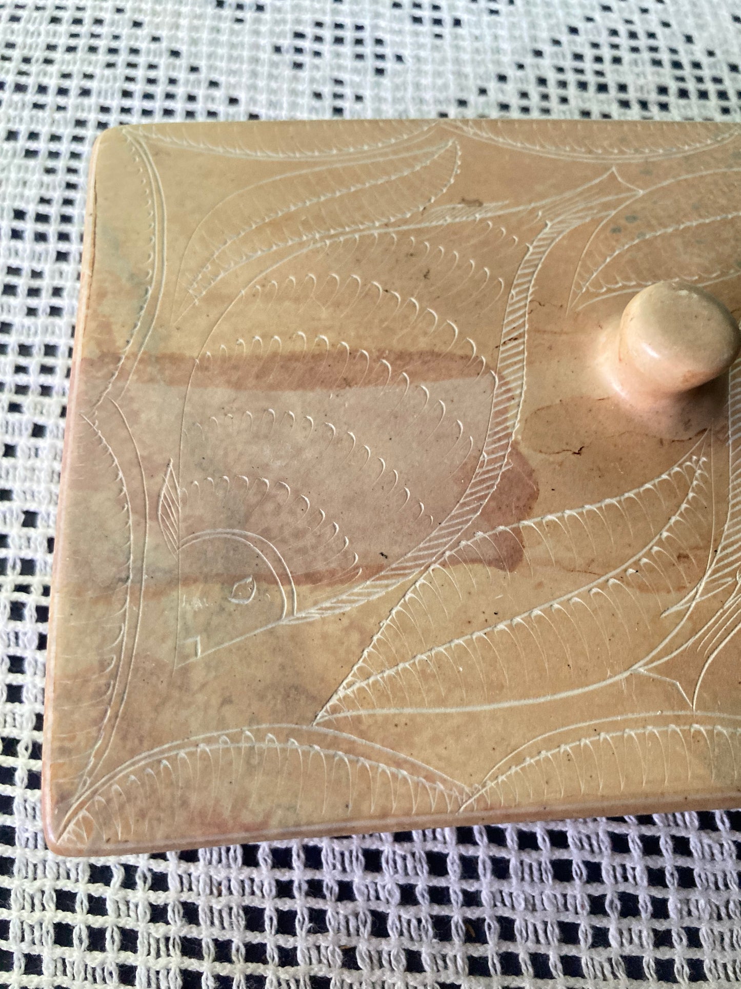 Soapstone Trinket Box Fish Decorated Made in Kenya