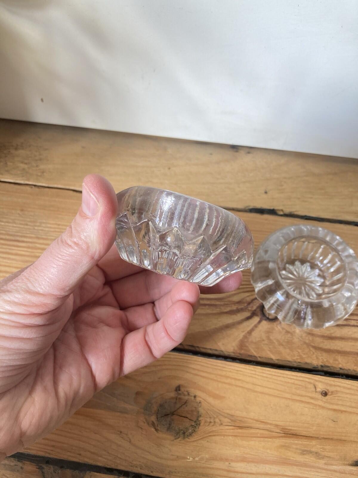 Pair Of Lovely Round Vintage Clear Cut Glass Salt Cellars