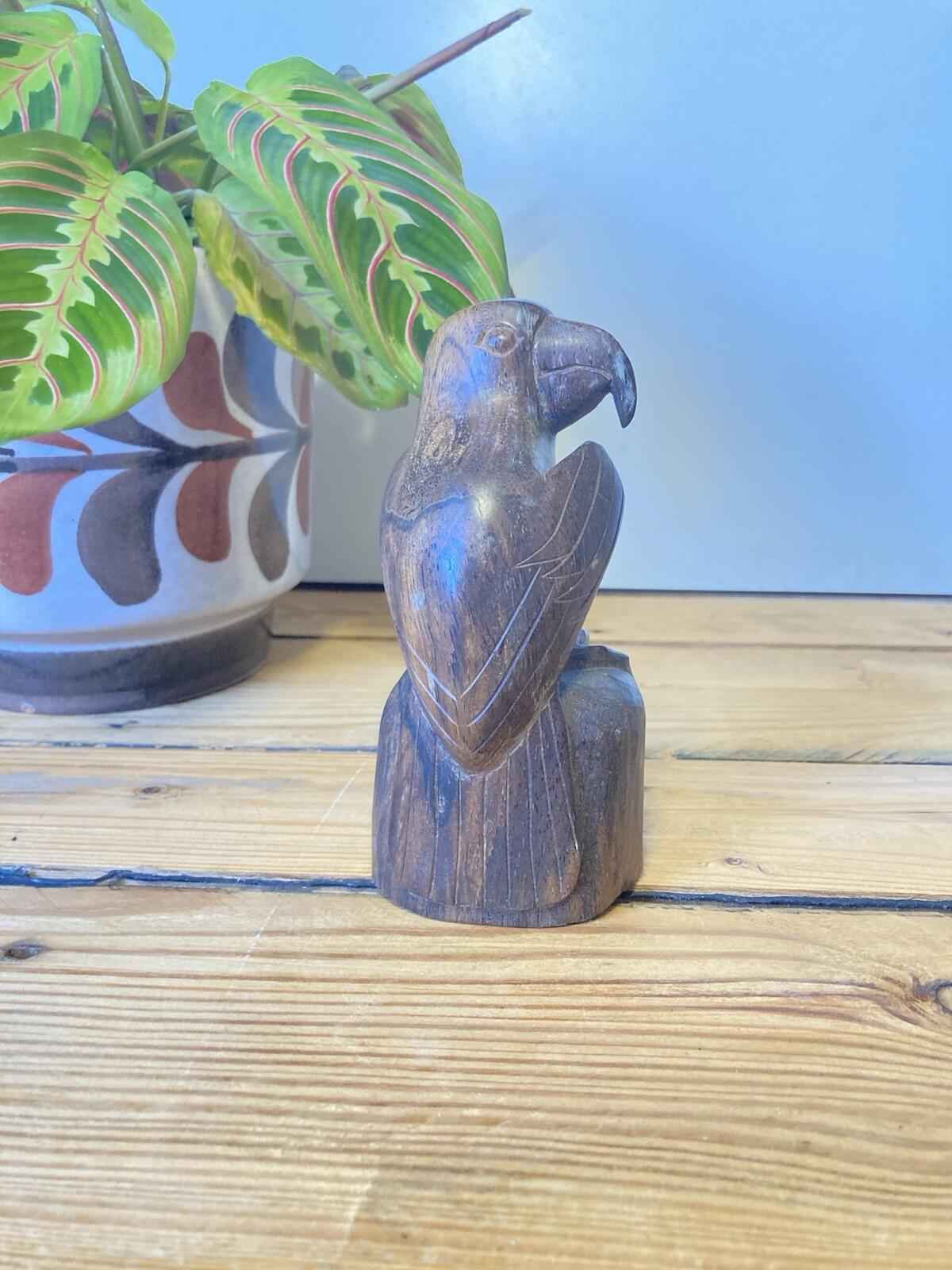 Vintage Hand Carved Wooden Bird Figurine Parrot Folk Art Sculpture