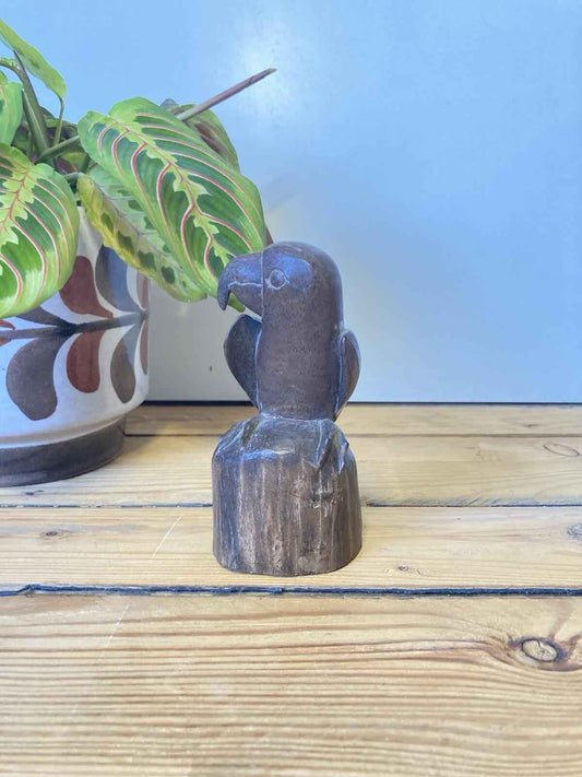 Vintage Hand Carved Wooden Bird Figurine Parrot Folk Art Sculpture