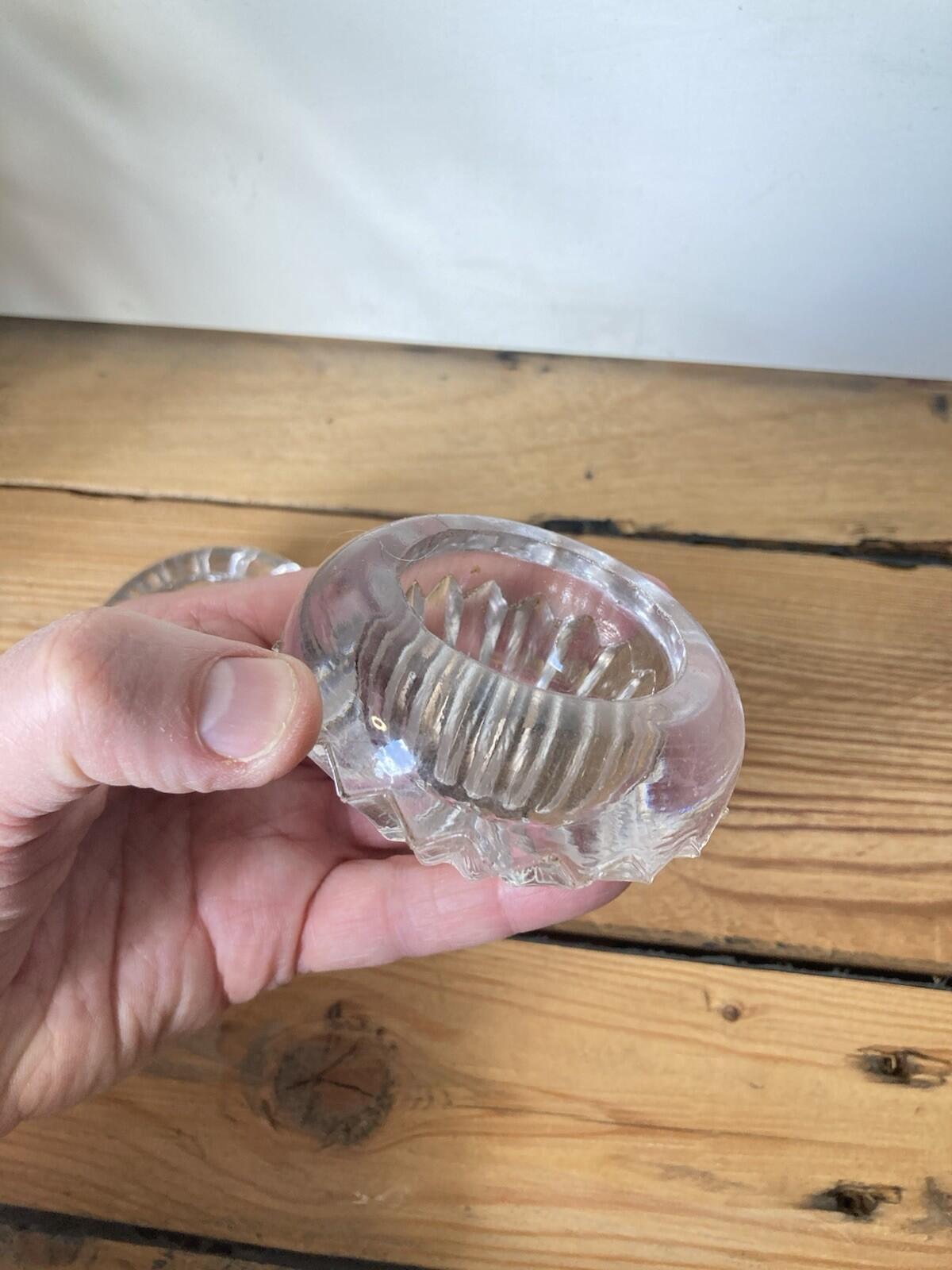 Pair Of Lovely Round Vintage Clear Cut Glass Salt Cellars