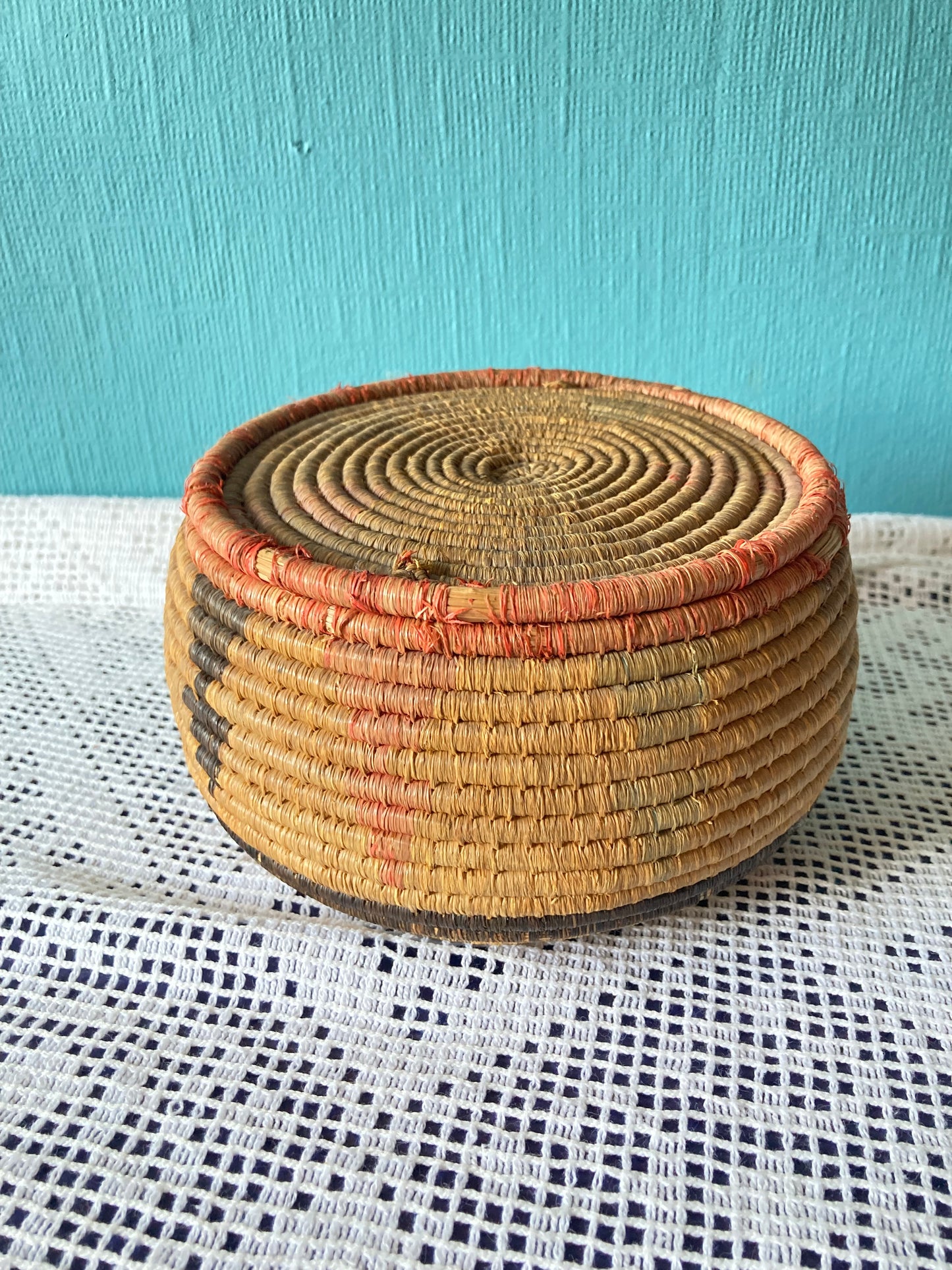 Vintage Hand Woven Native American Lidded Basket