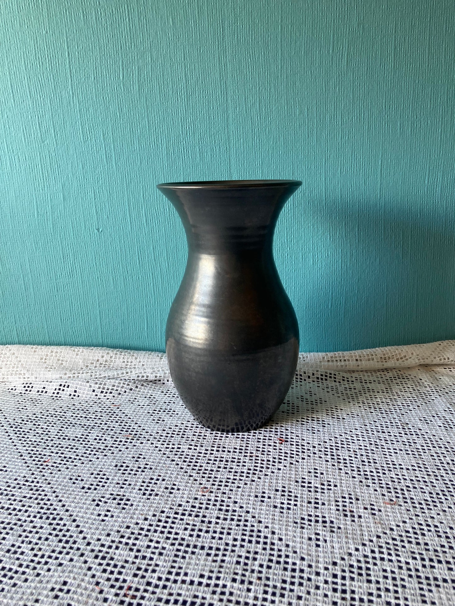 Prinknash Abbey studio pottery vase in gunmetal or pewter grey in baluster shape