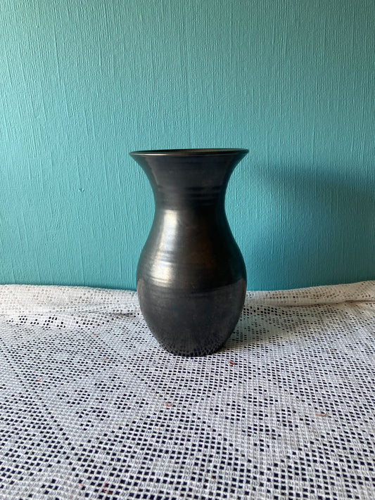 Prinknash Abbey studio pottery vase in gunmetal or pewter grey in baluster shape