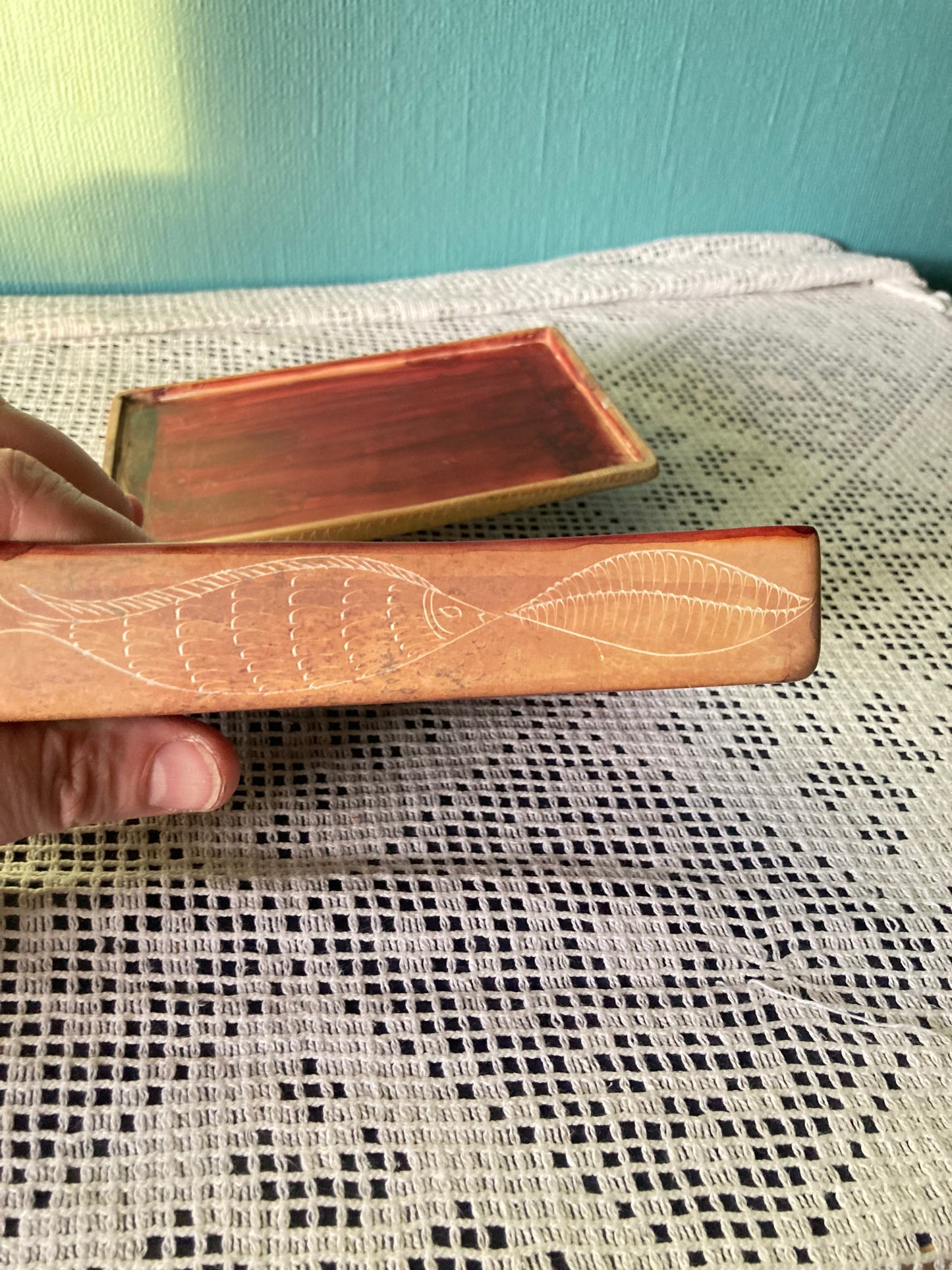 Soapstone Trinket Box Fish Decorated Made in Kenya