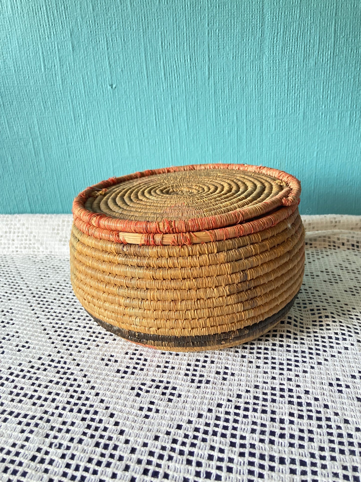 Vintage Hand Woven Native American Lidded Basket