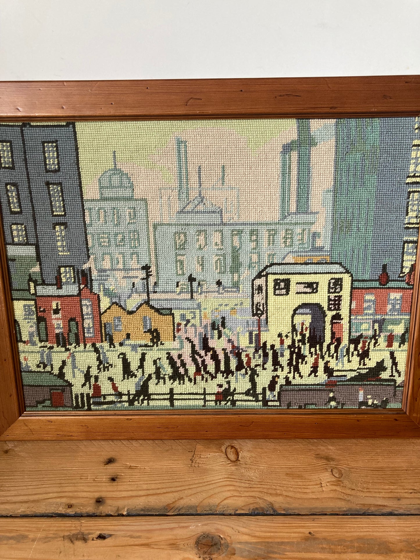 Lowry Style Coming From The Mill Framed Cross Stitch Textile Art