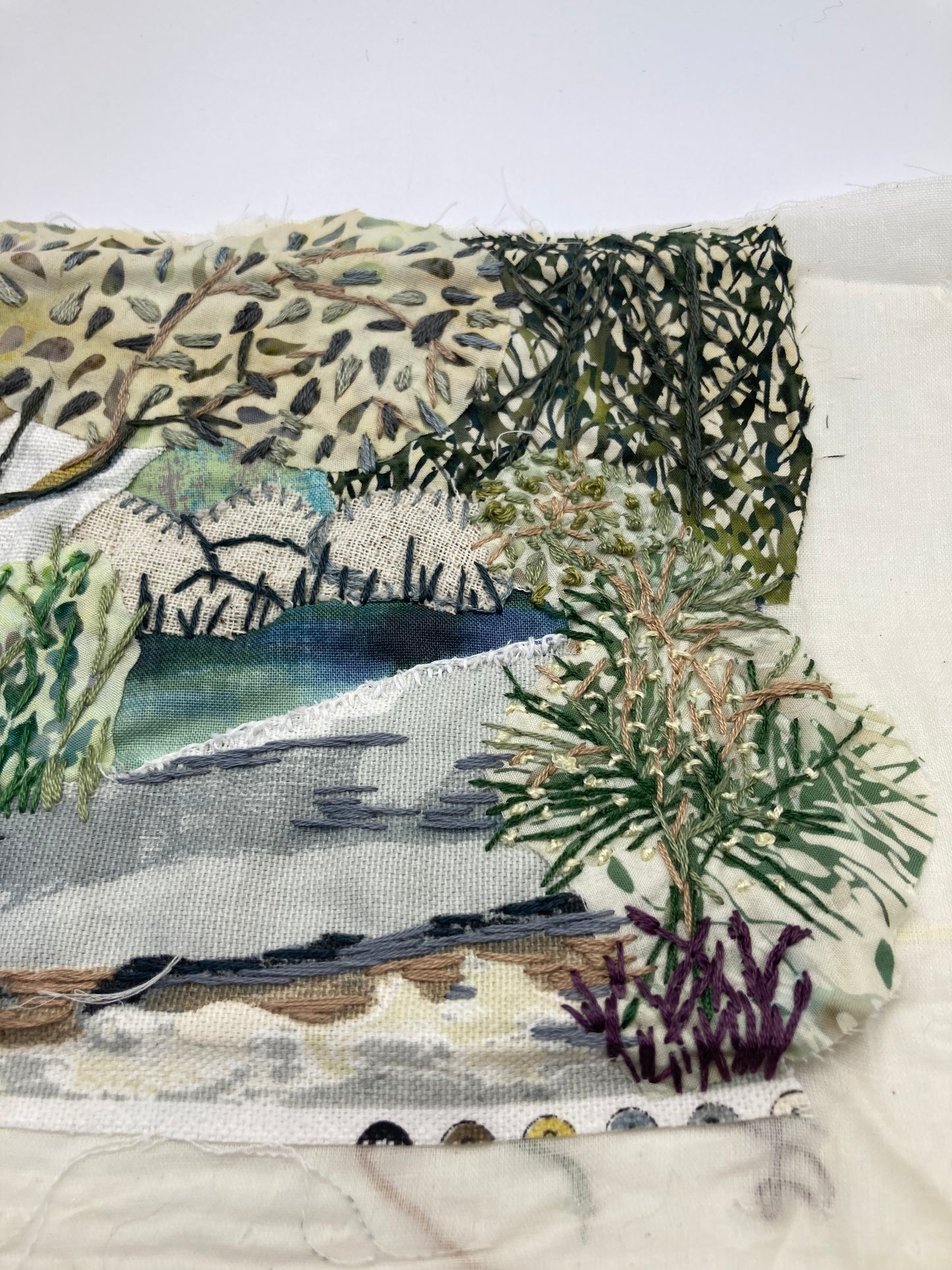 Textile Art Mixed Media Embroidered Landscape Piece For Framing Or Crafting - Bloom & Heirloom Vintage Decor