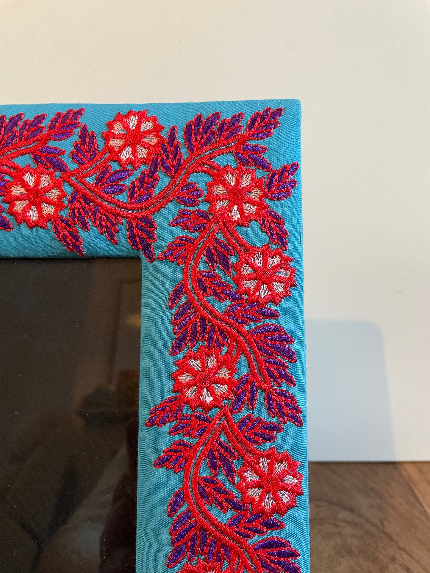 Boho Embroidered Flower Fabric Photo Frame Blue Red Ethnic Gift Prop Aarong