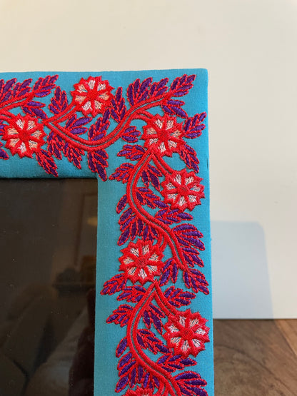 Boho Embroidered Flower Fabric Photo Frame Blue Red Ethnic Gift Prop Aarong