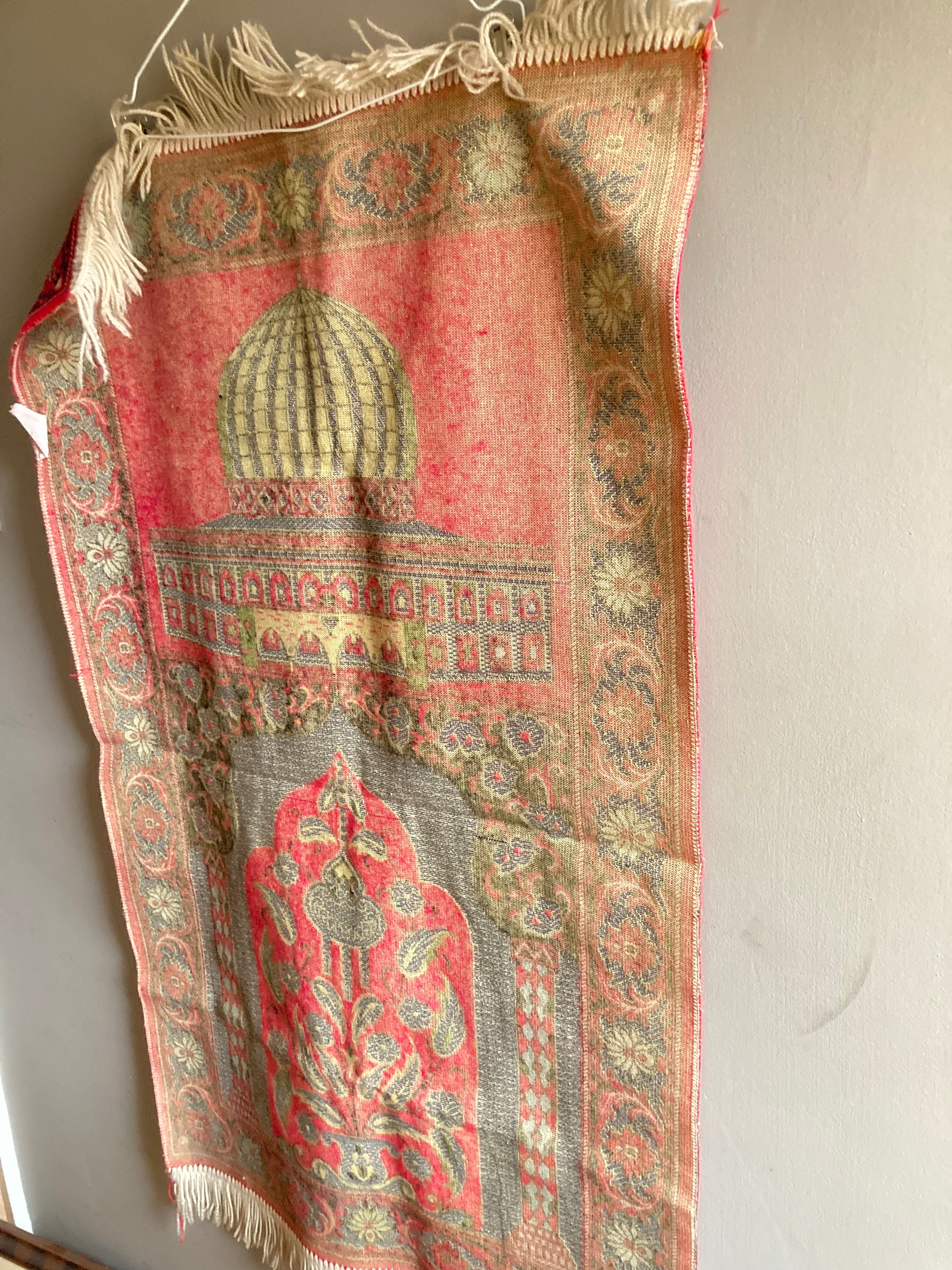 Vintage 1940 Prayer Mat Rug Islam Made In Turkey Red Temple Mat - Bloom & Heirloom Vintage Decor
