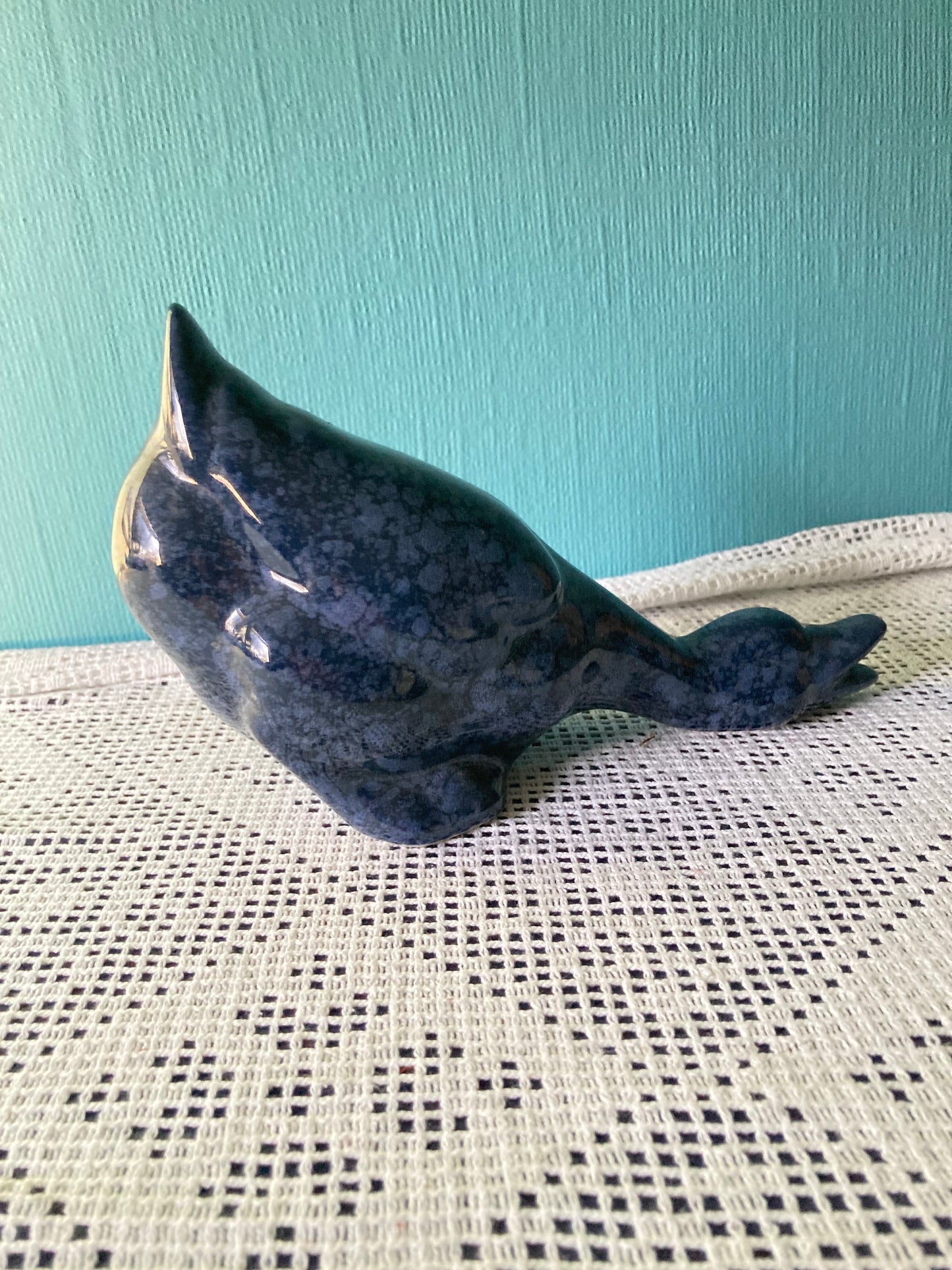 Blue Speckled Ceramic Goose Ornament