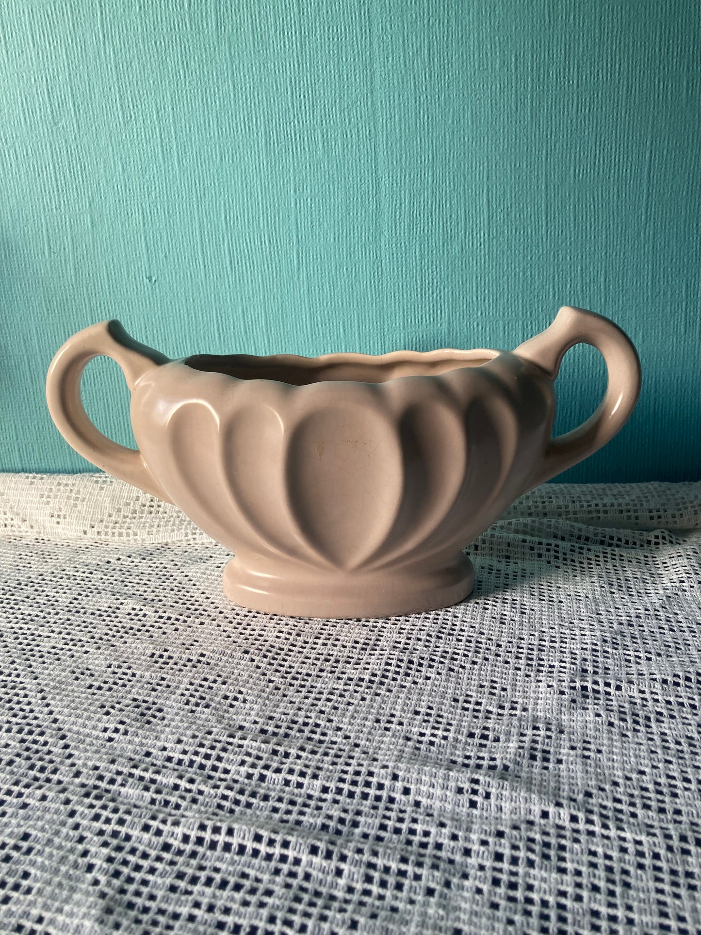 Vintage Dee Cee Mantle Vase Oyster Pink Stoneware