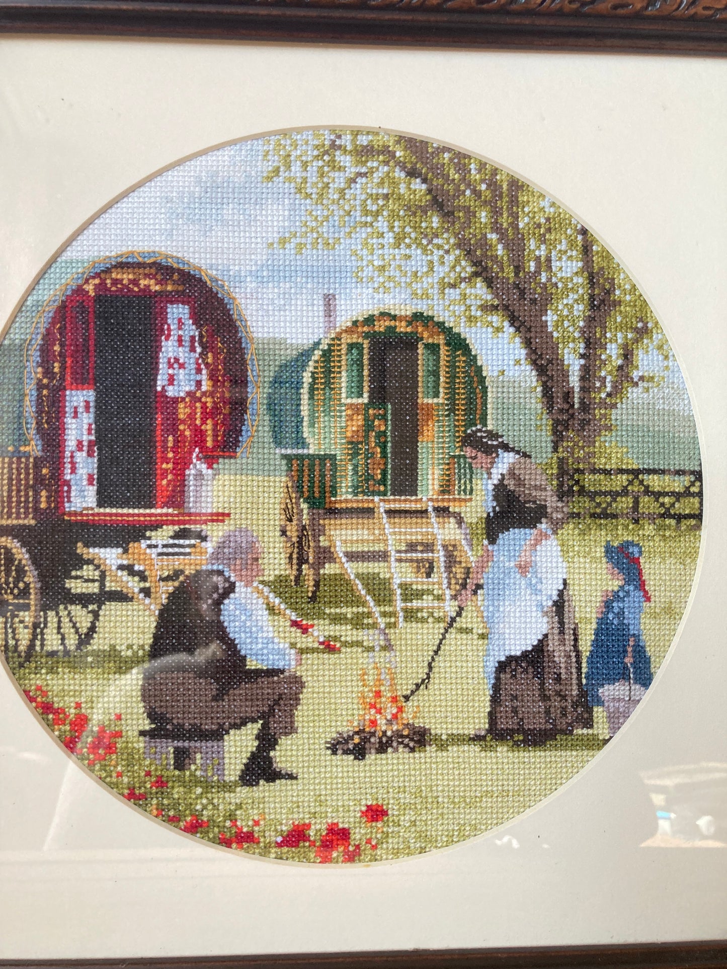 John Clayton Gypsy Caravan Cross Stitch Framed Needlework Picture