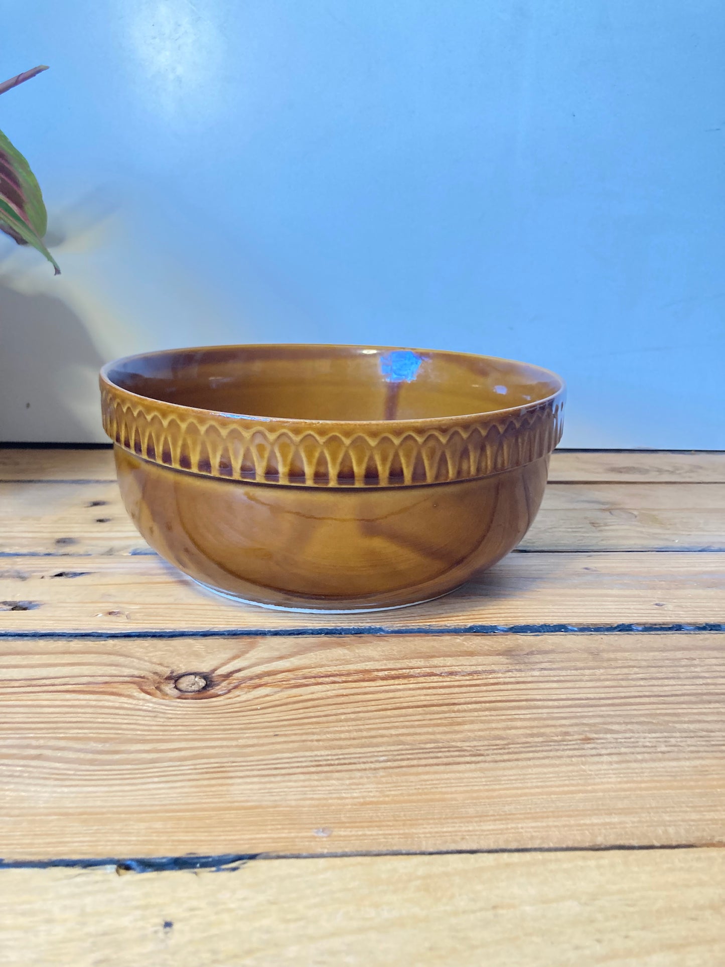 Vintage Polish Pottery Brown Glazed Bowl Ceramic Serving Dish
