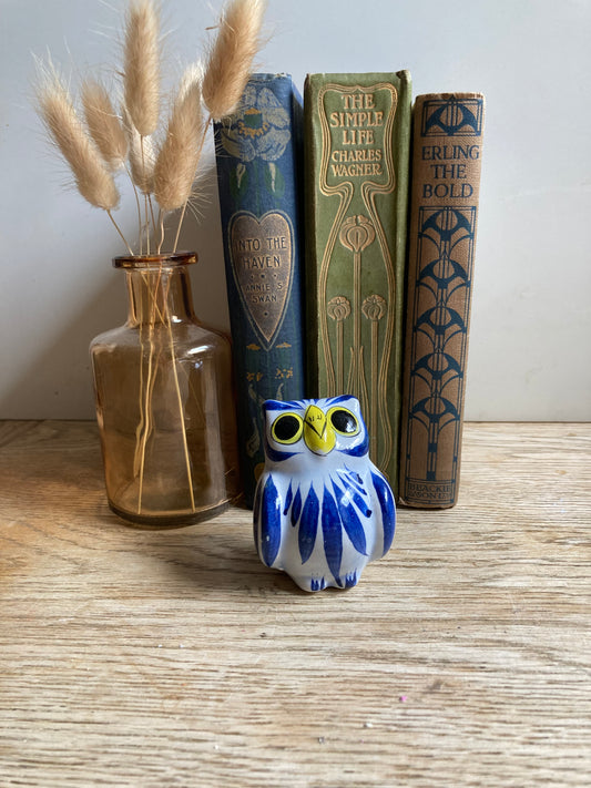 Tonala Mexican Folk Art Pottery Handpainted Signed Owl Figurine