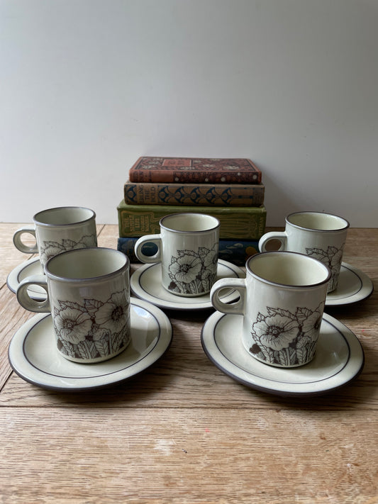 Hornsea Cornrose Espresso Coffee Cup & Saucer Set x5 Retro 70s