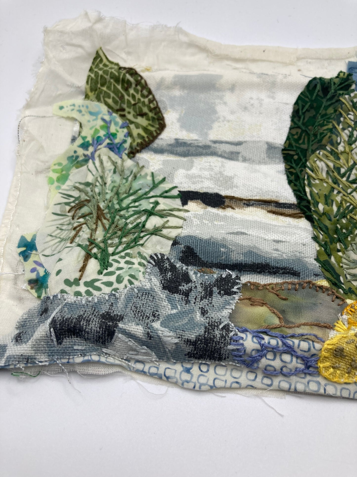 Mixed Media Textile Art Embroidered Landscape Piece For Framing Or Crafting - Bloom & Heirloom Vintage Decor