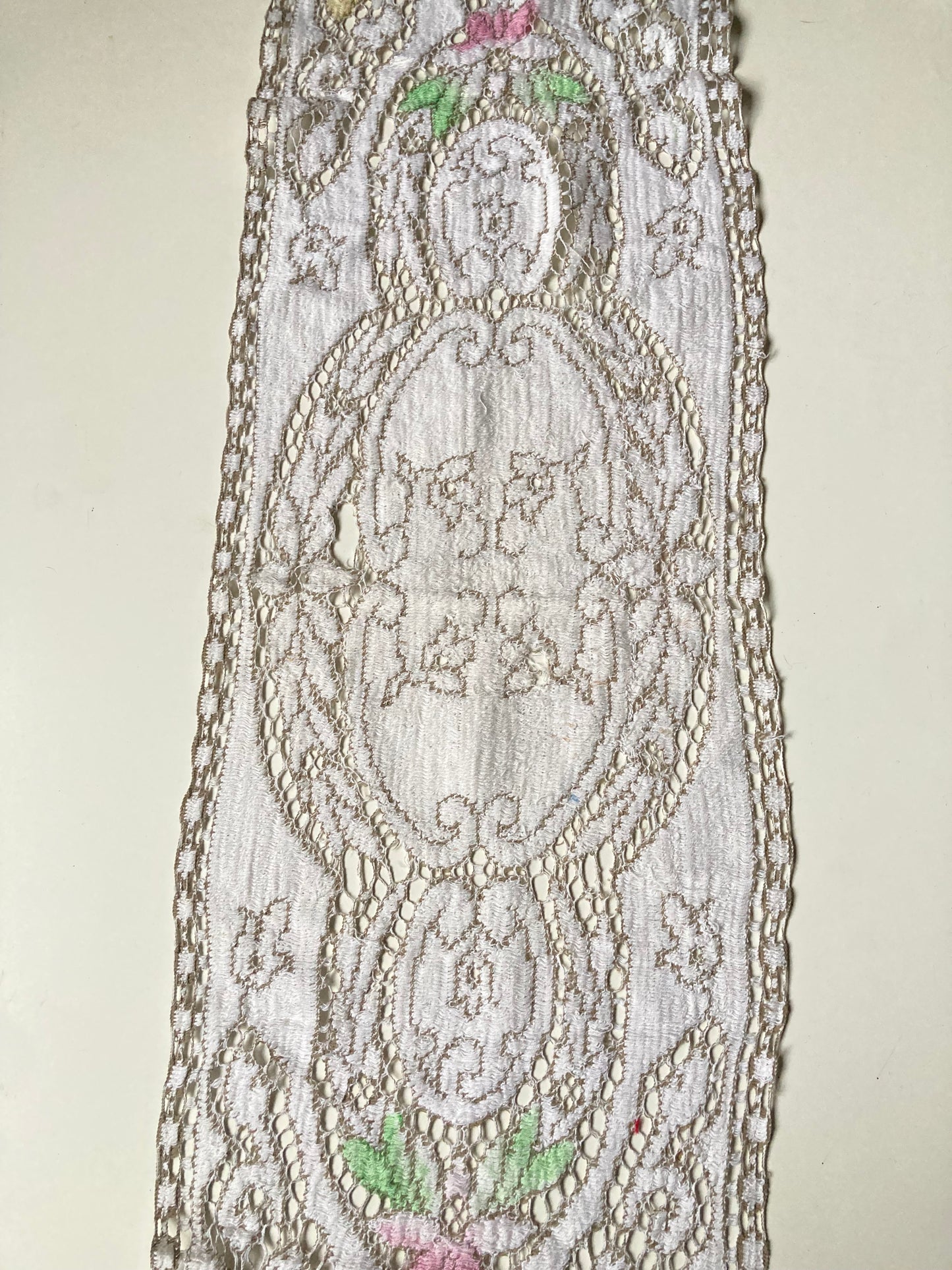 Vintage Cutwork Floral Coloured Lace Table Runner
