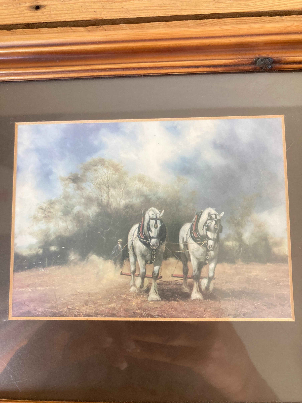 Vintage Framed Horse Print, Two Horses in Field by John Trickett