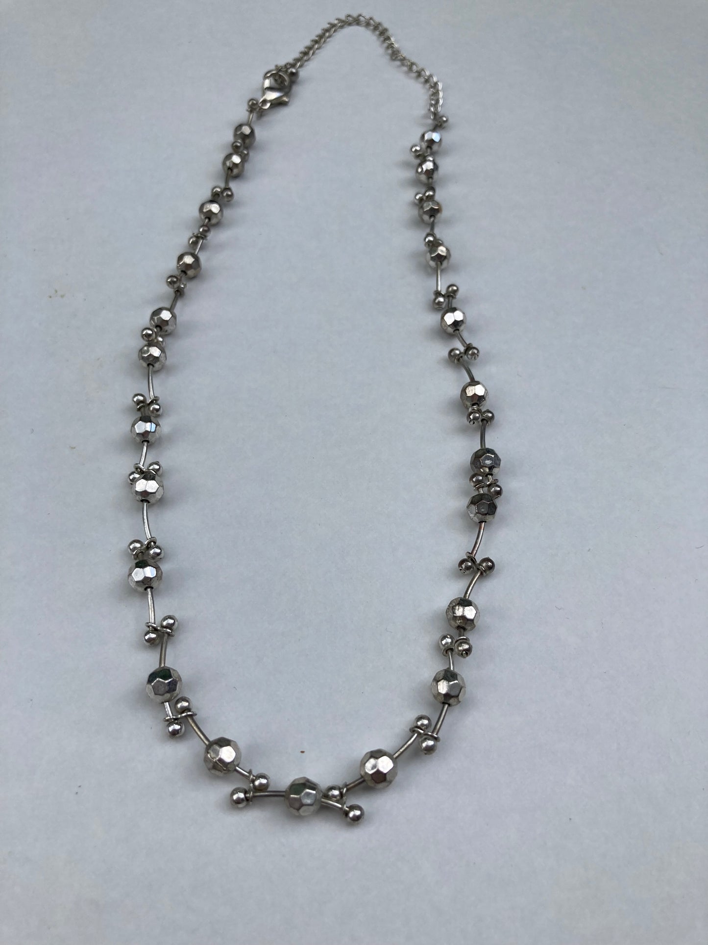 Silver Ball and Bar Textured Necklace Vintage