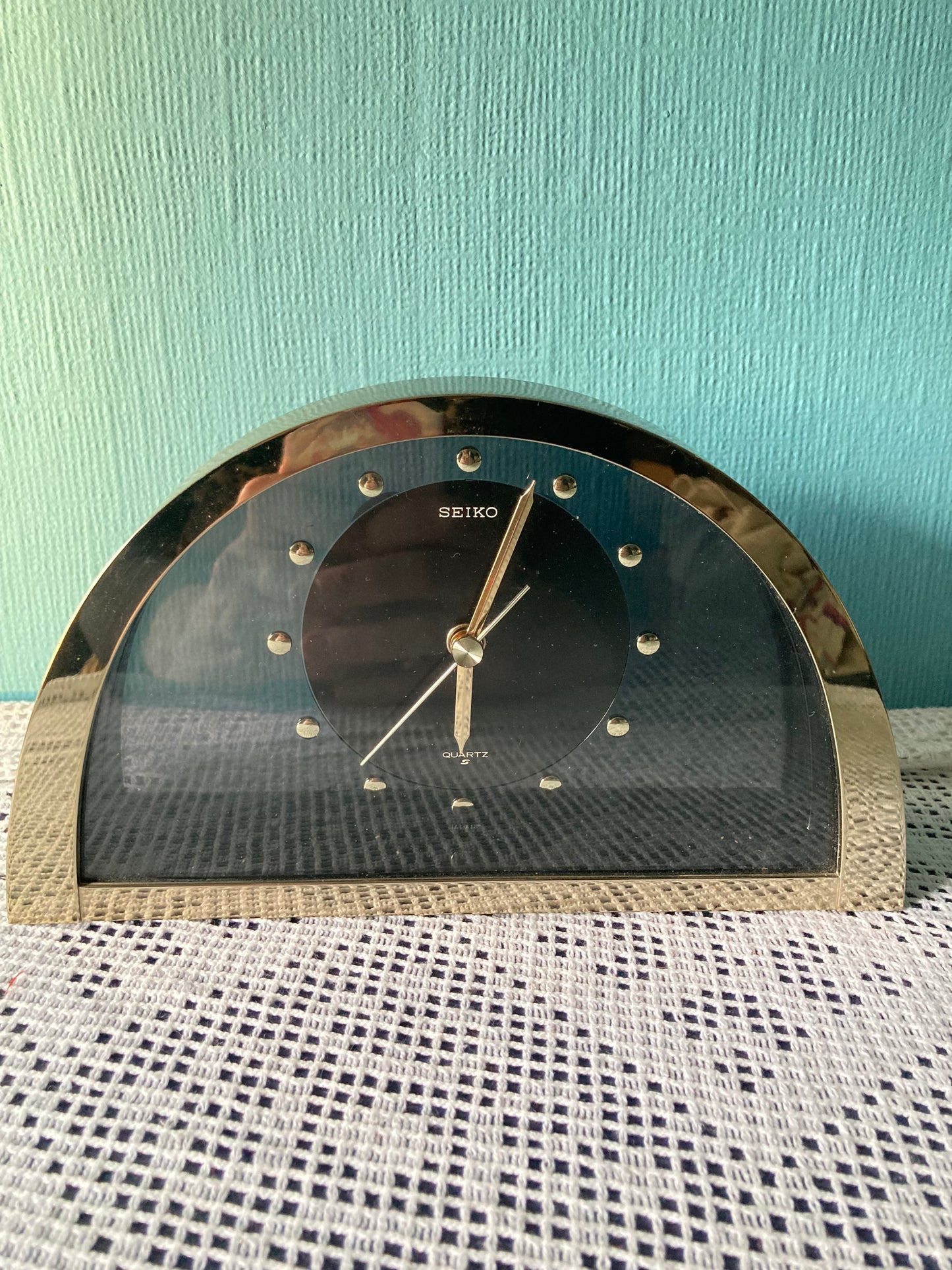 Seiko Half Moon Clock Mid Century  Hollywood Regency Brass Table Clock Japan