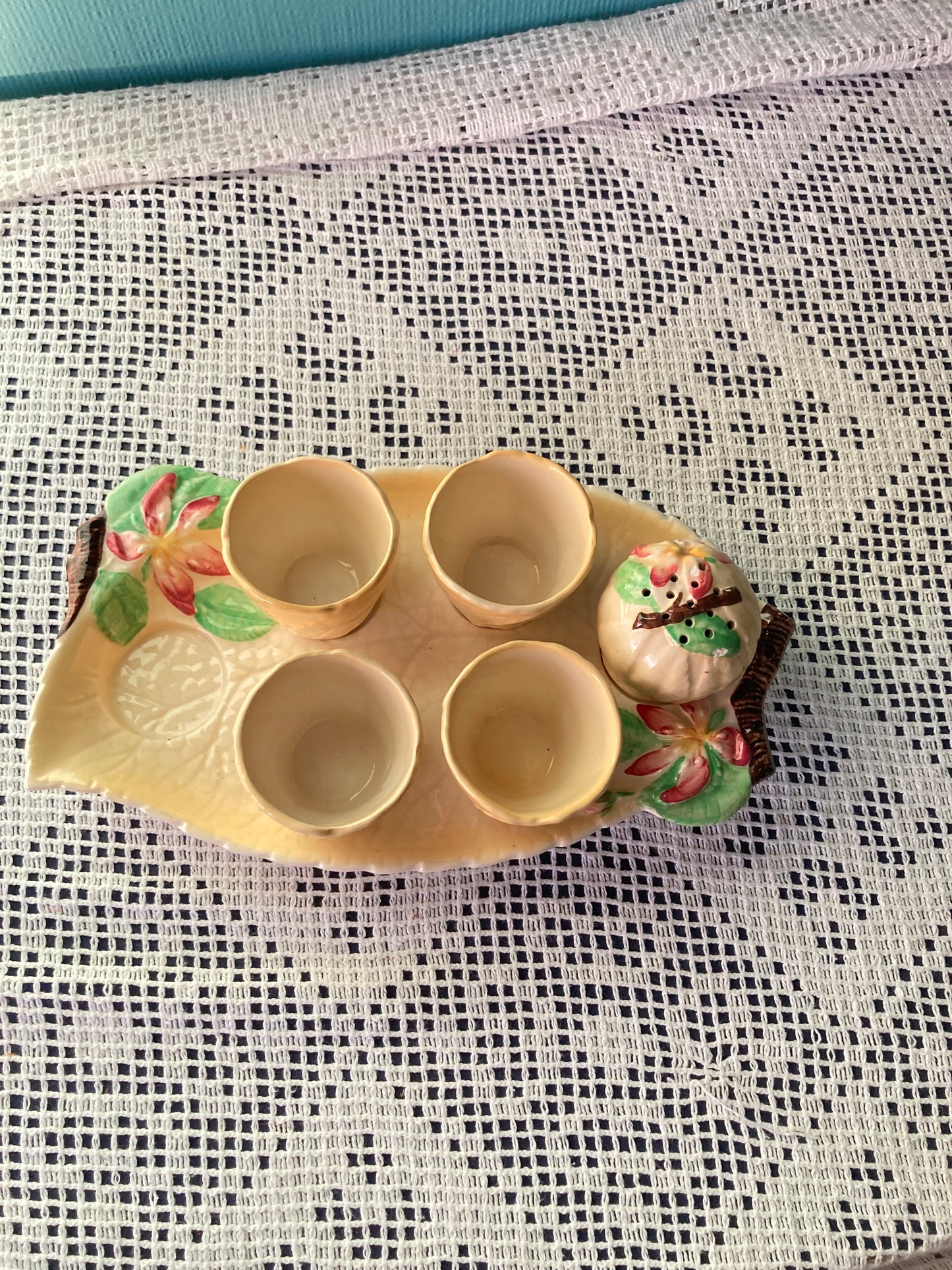 Carlton ware Egg Cup holders, plate, salt shaker floral detail