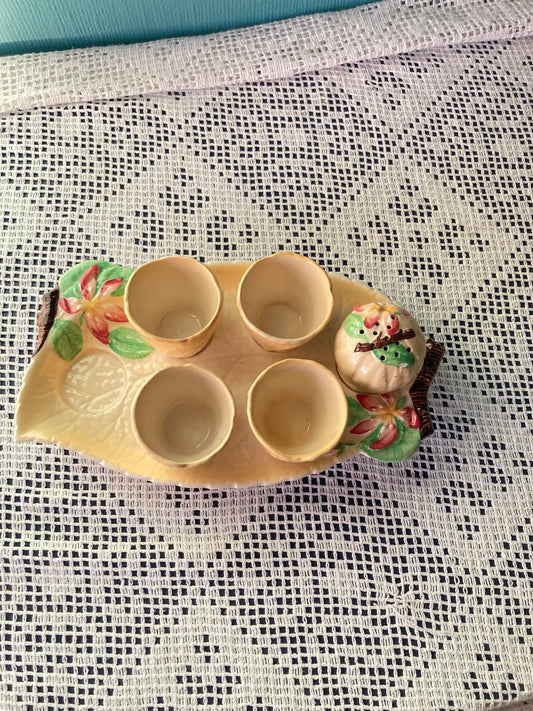 Carlton ware Egg Cup holders, plate, salt shaker floral detail